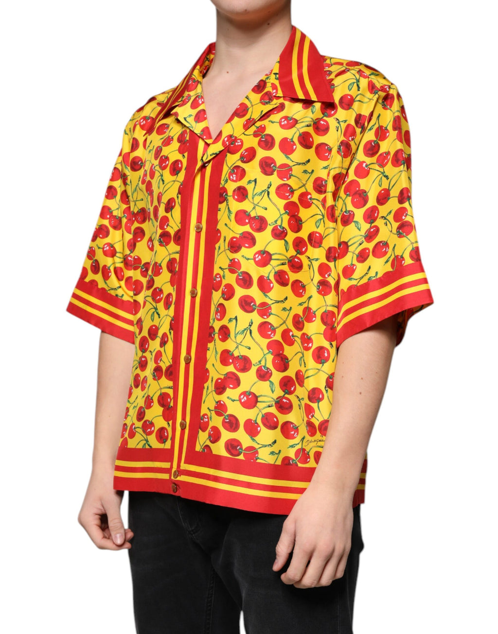 Dolce & Gabbana Gelbe Kirsche Button Down Seide Freizeithemd