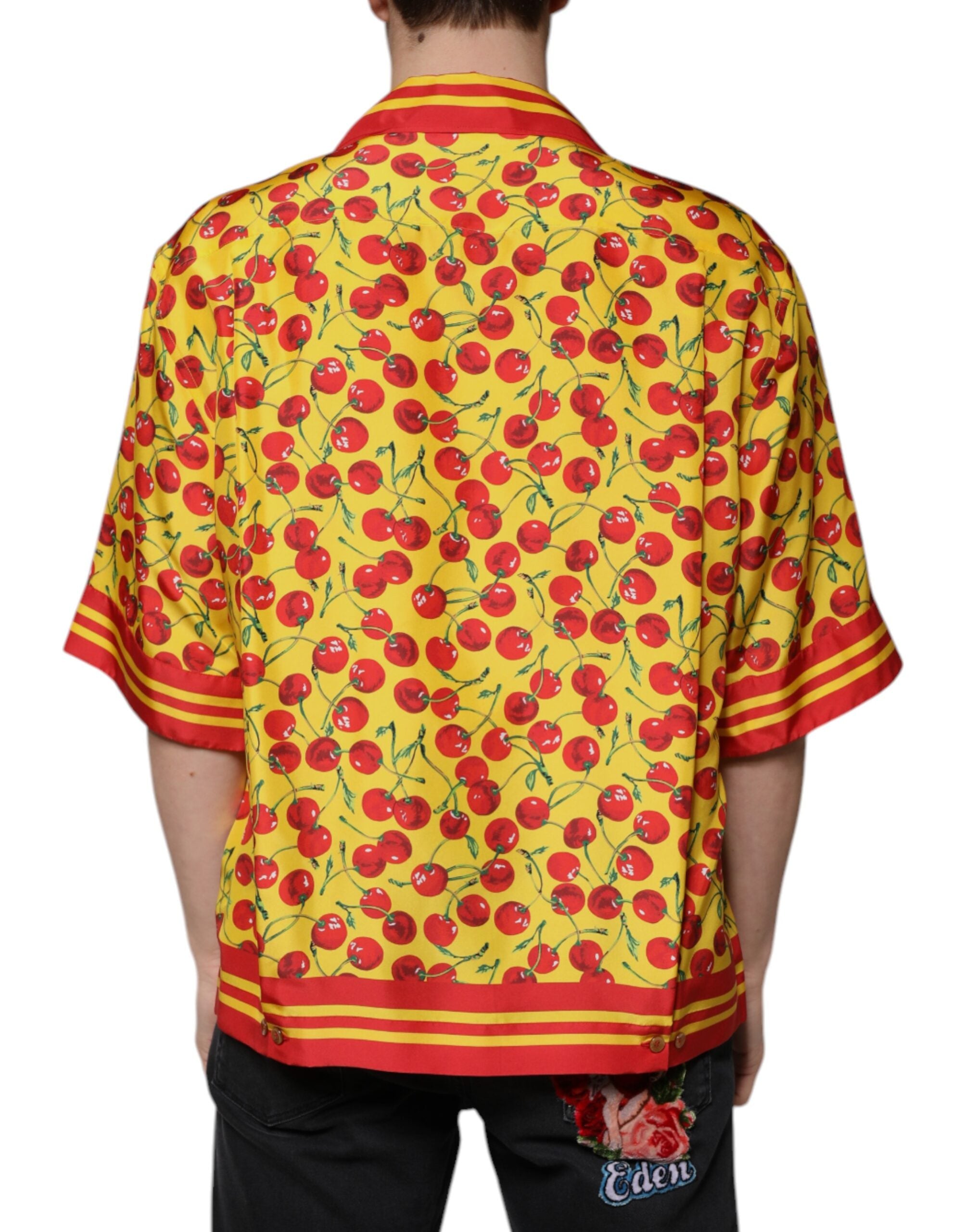 Dolce & Gabbana Gelbe Kirsche Button Down Seide Freizeithemd