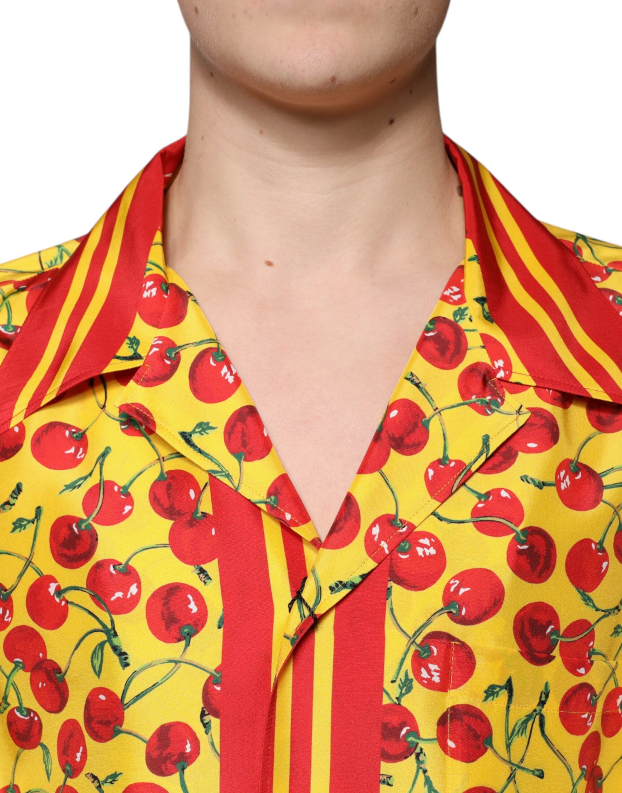 Dolce & Gabbana Gelbe Kirsche Button Down Seide Freizeithemd