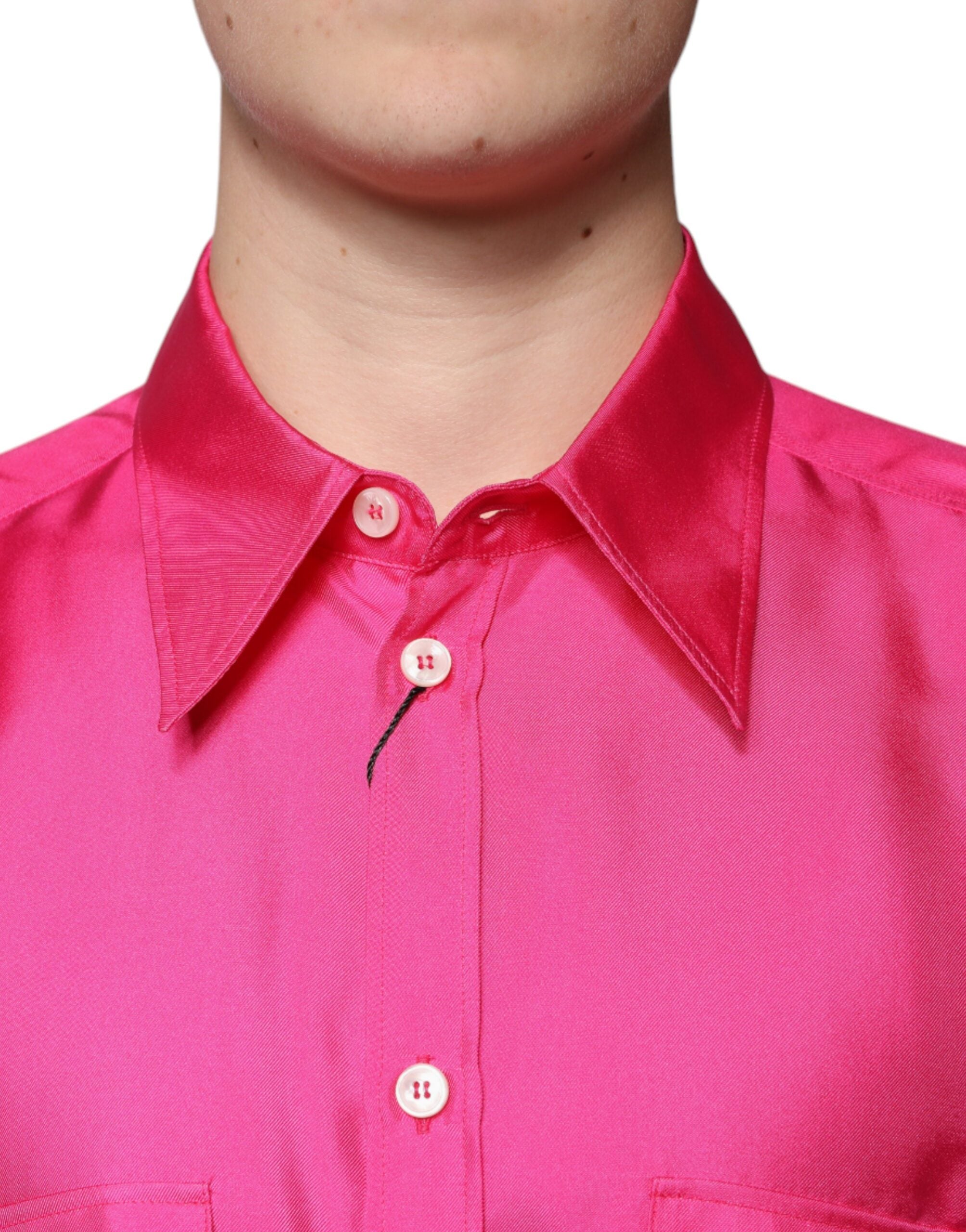 Dolce & Gabbana Rosa Seidenhemd mit Knopfleiste für Männer