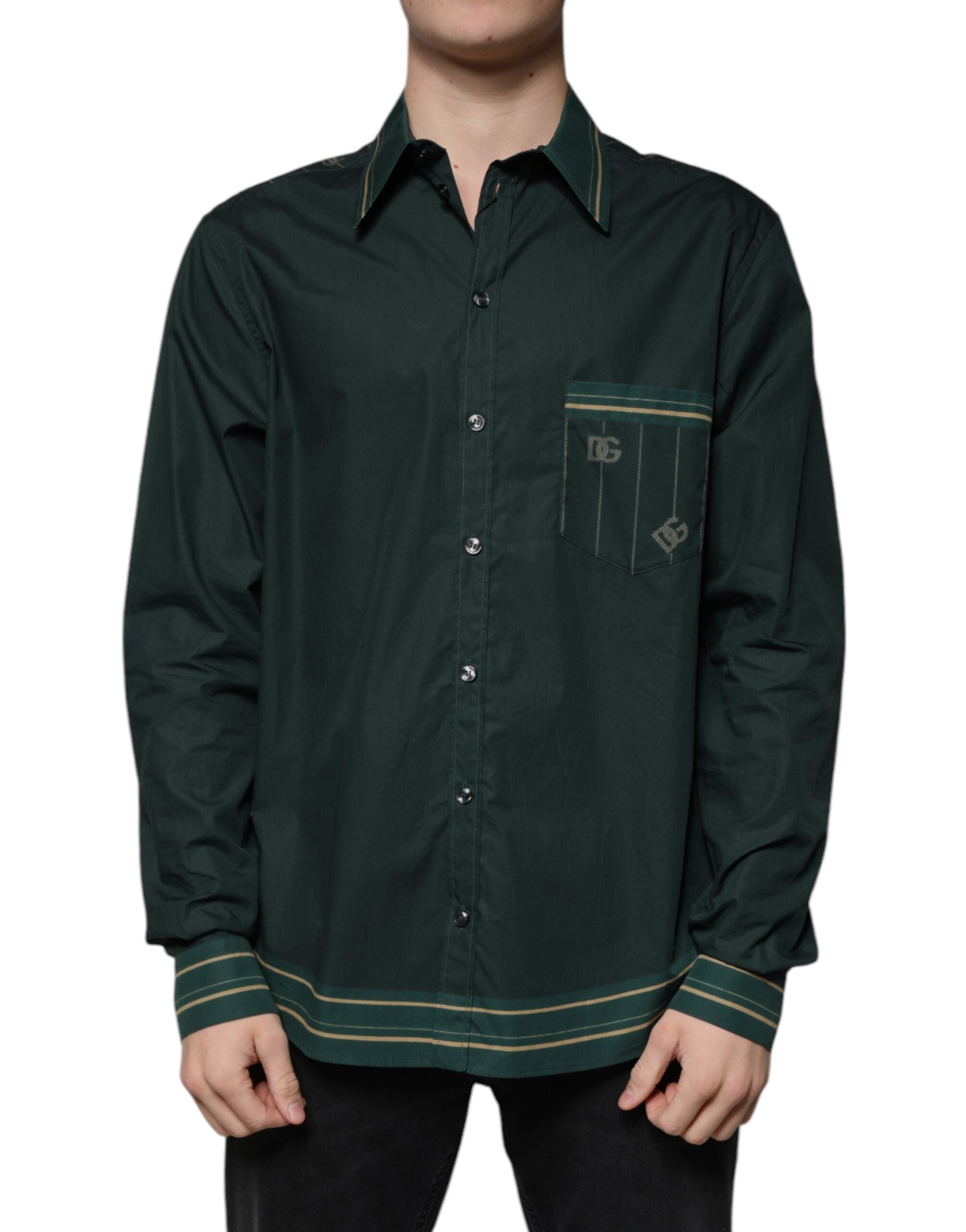Dolce & Gabbana Green Logo Long-Sleeve MARTINI Casual Shirt