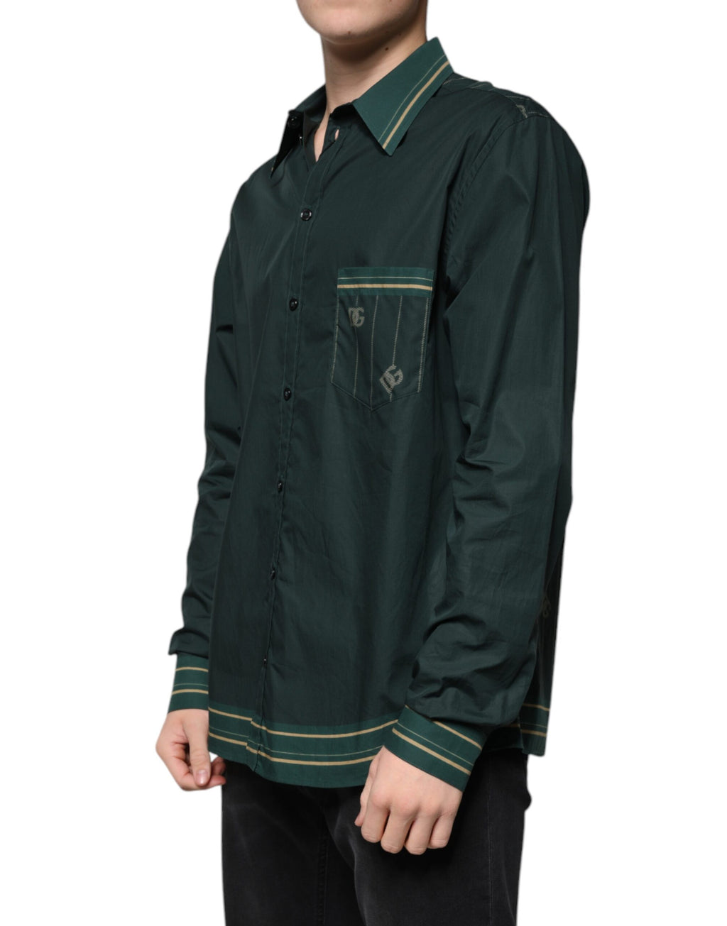 Dolce & Gabbana Green Logo Long-Sleeve MARTINI Casual Shirt
