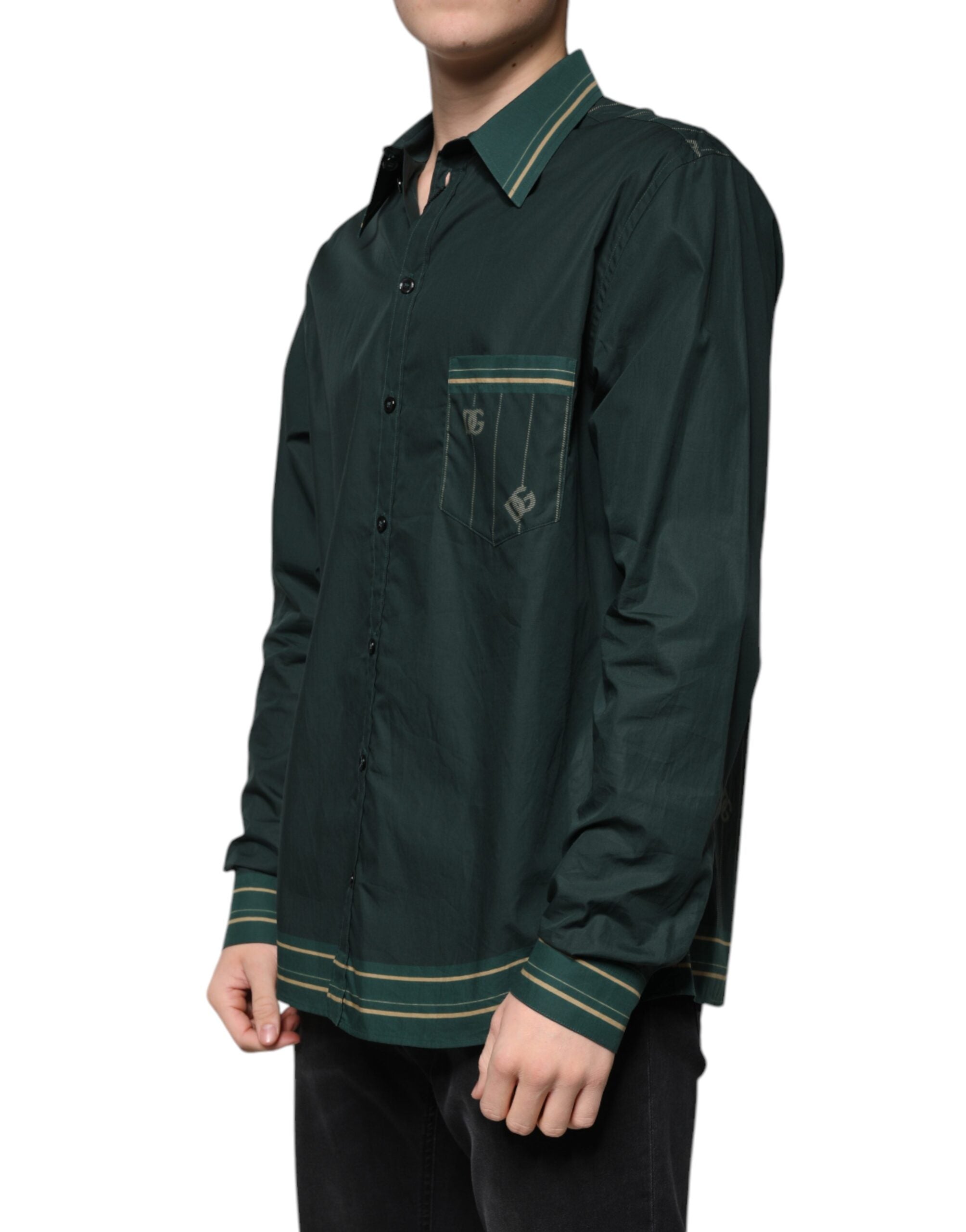Dolce & Gabbana Green Logo Long-Sleeve MARTINI Casual Shirt