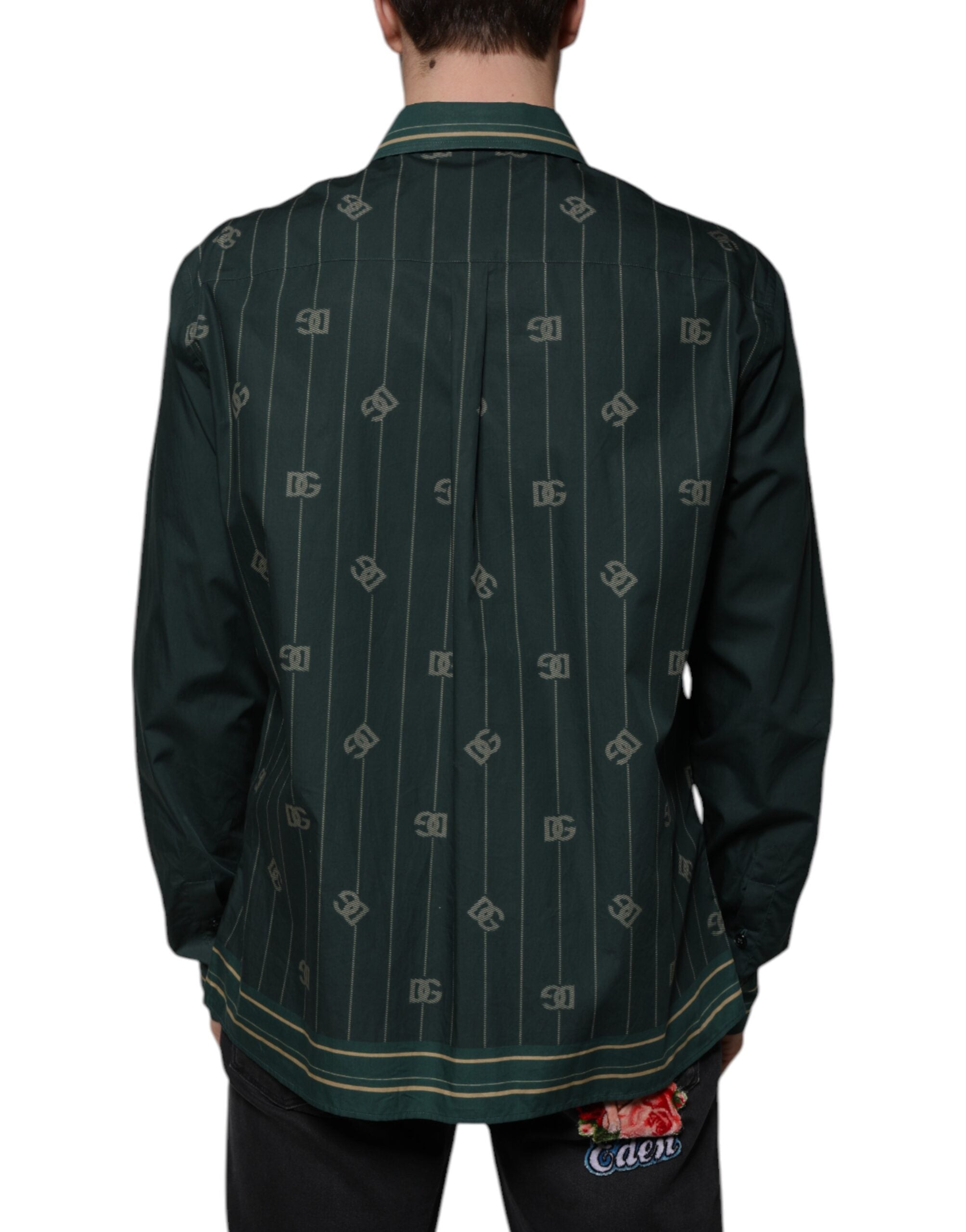 Dolce & Gabbana Green Logo Long-Sleeve MARTINI Casual Shirt