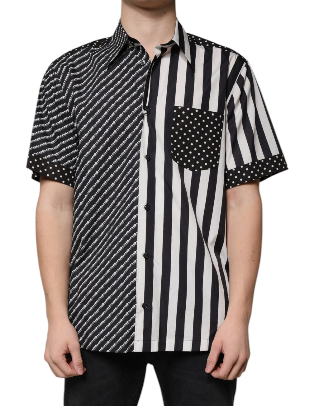 Dolce & Gabbana Black and White Striped Button Down Casual Shirt