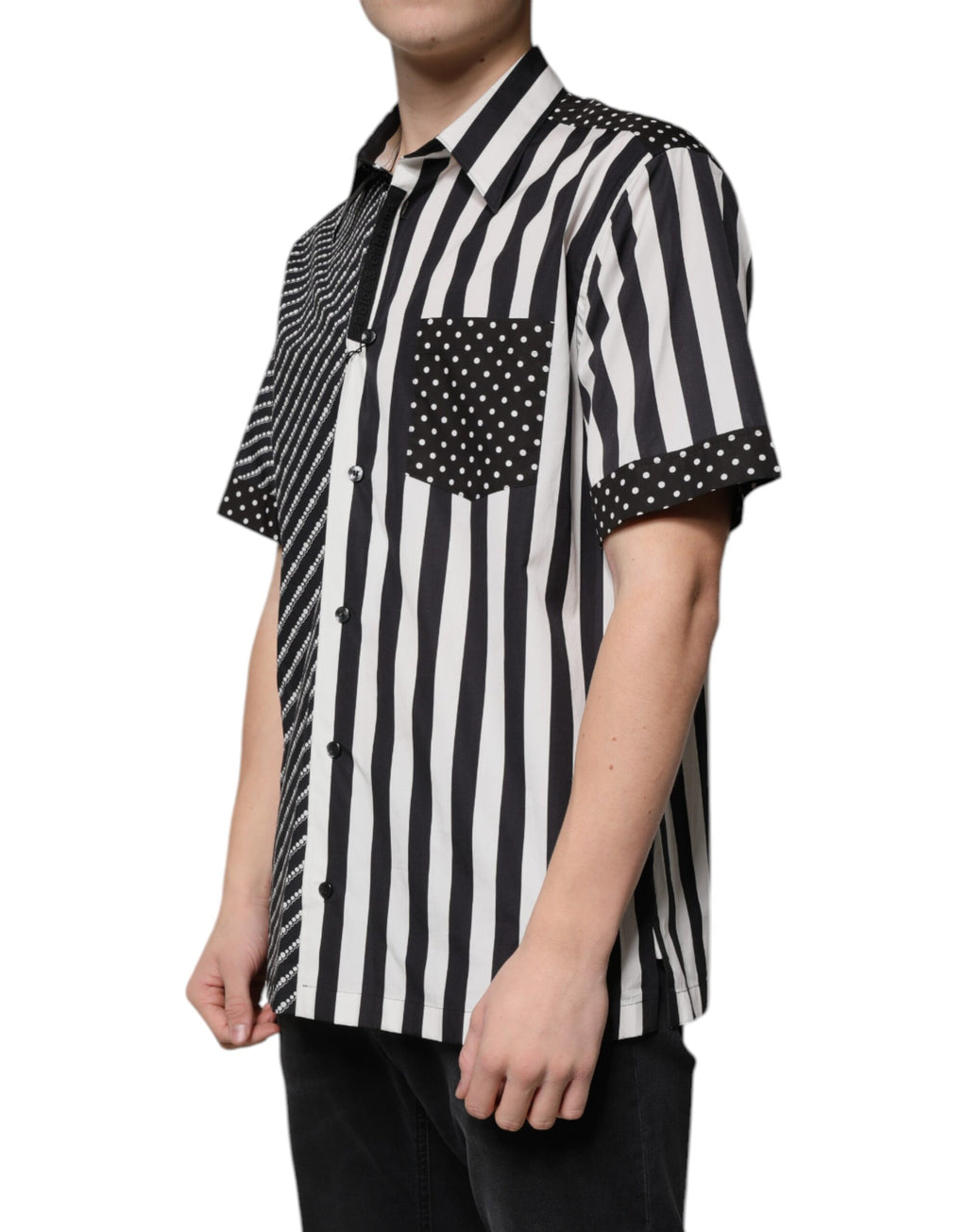 Dolce & Gabbana Black and White Striped Button Down Casual Shirt