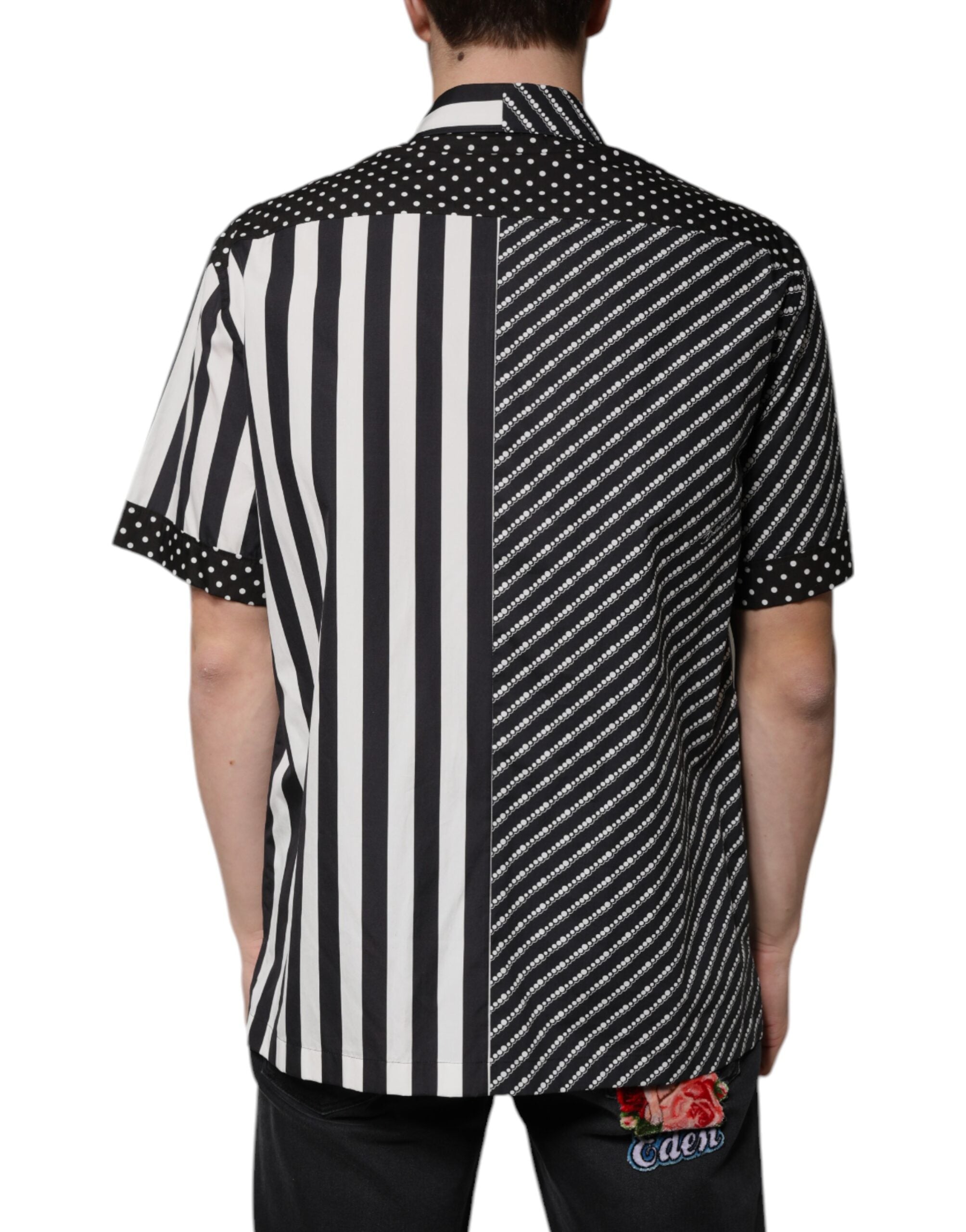 Dolce & Gabbana Black and White Striped Button Down Casual Shirt