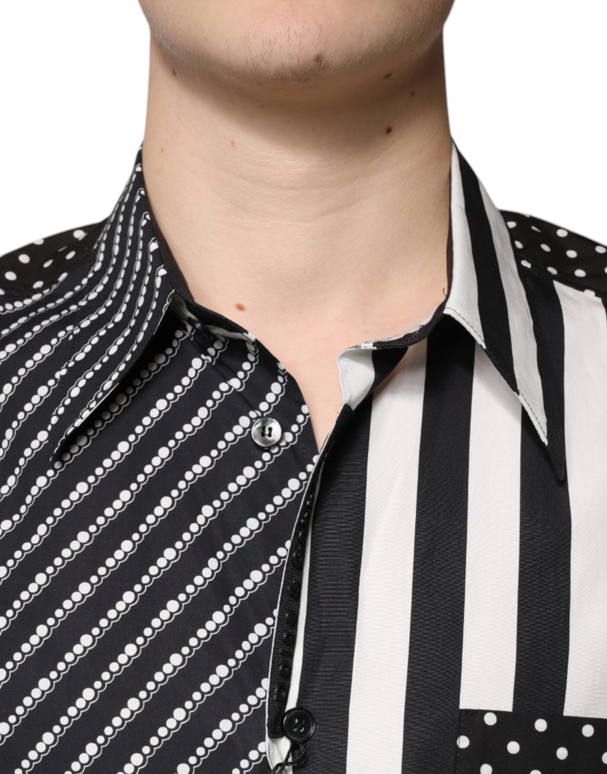 Dolce & Gabbana Black and White Striped Button Down Casual Shirt