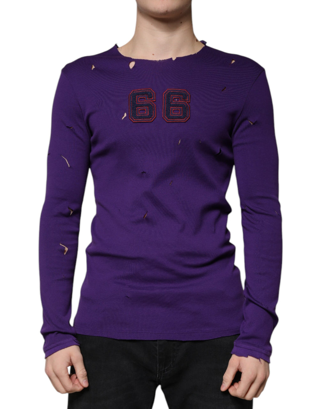Dolce & Gabbana Purple Cotton Crew Neck Sweater Men's Pullover