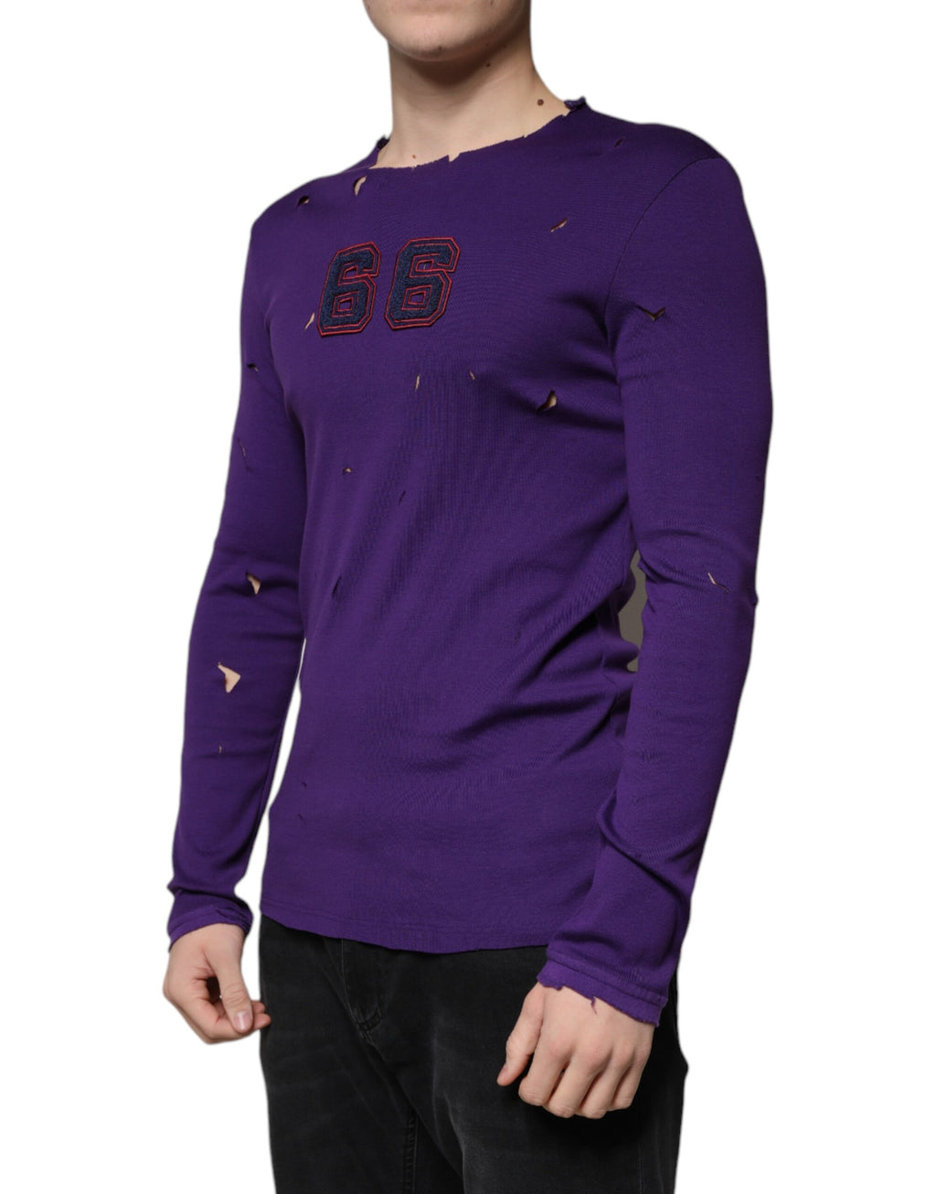 Dolce & Gabbana Purple Cotton Crew Neck Sweater Men's Pullover