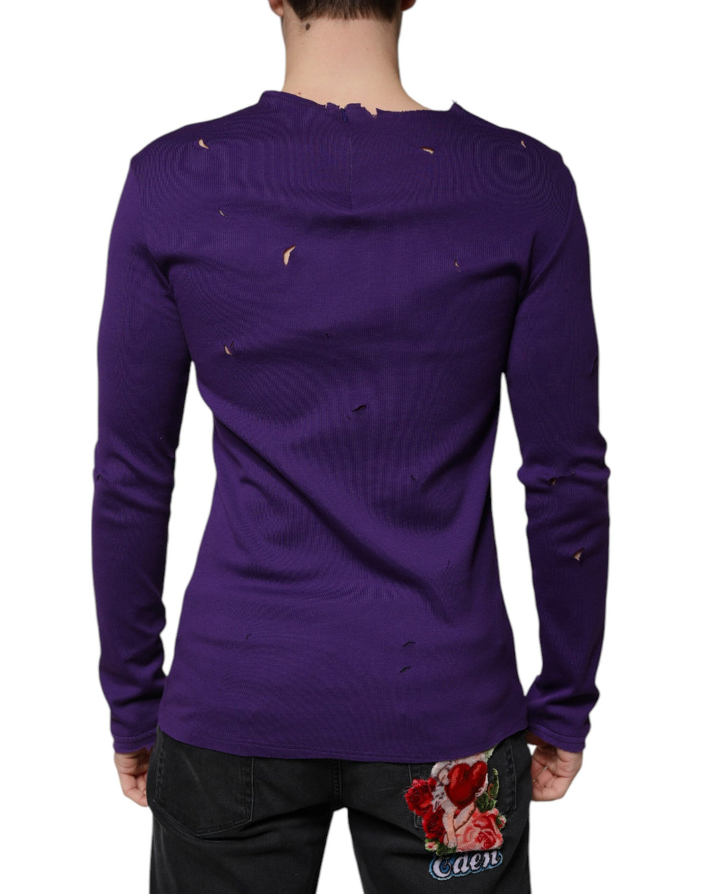 Dolce & Gabbana Purple Cotton Crew Neck Sweater Men's Pullover