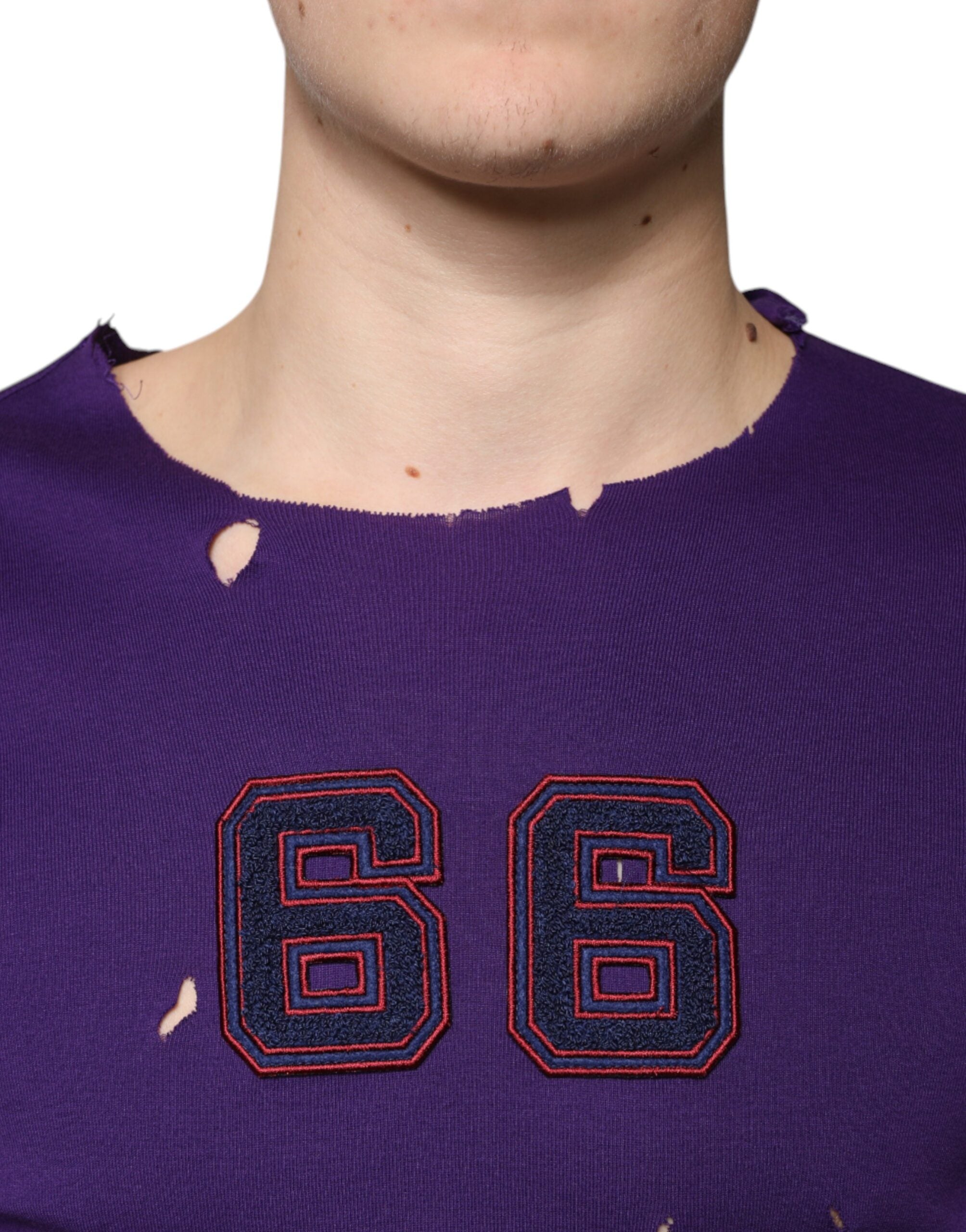 Dolce & Gabbana Purple Cotton Crew Neck Sweater Men's Pullover