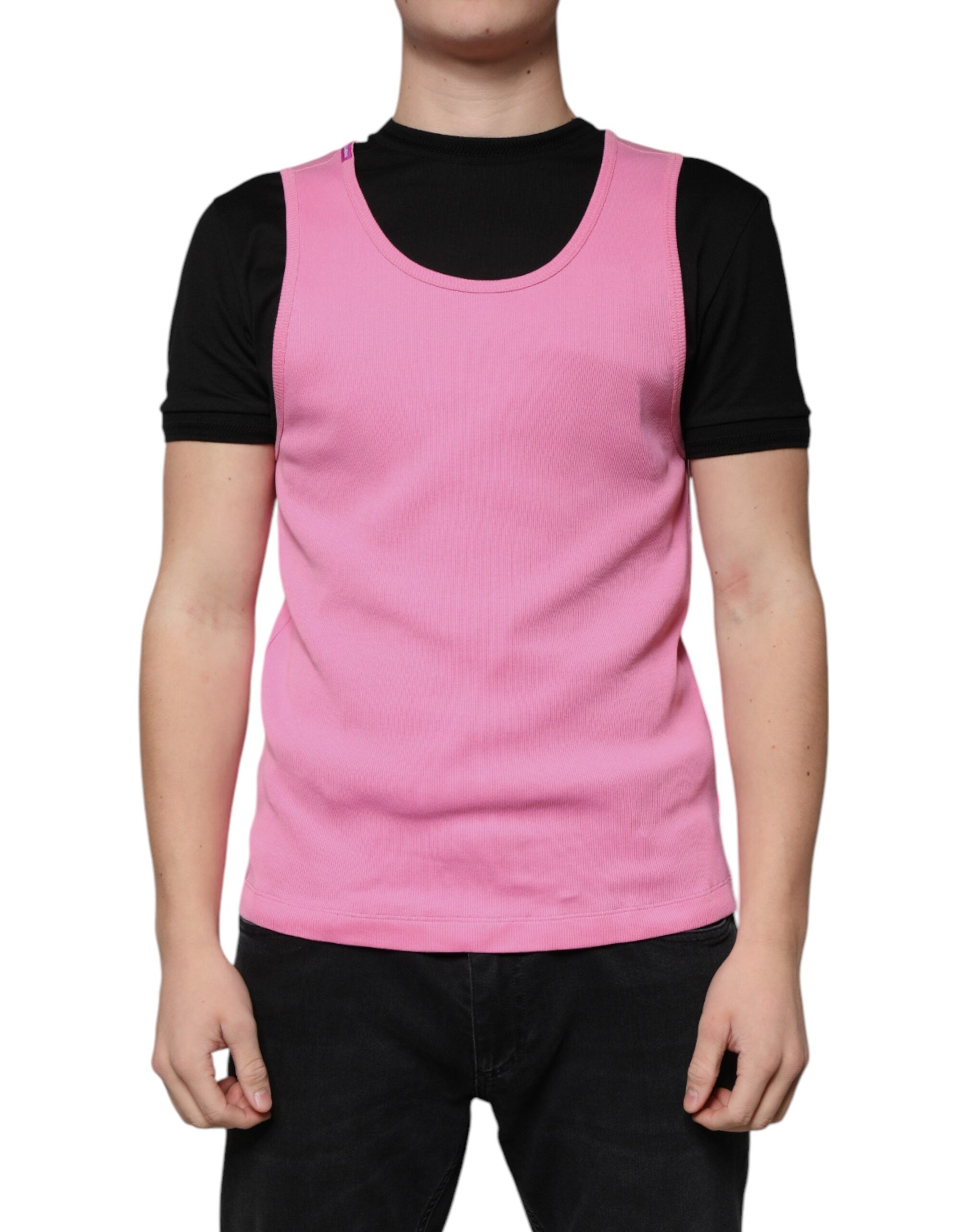 Dolce & Gabbana Pink Sleeveless Cotton Crewneck T-Shirt