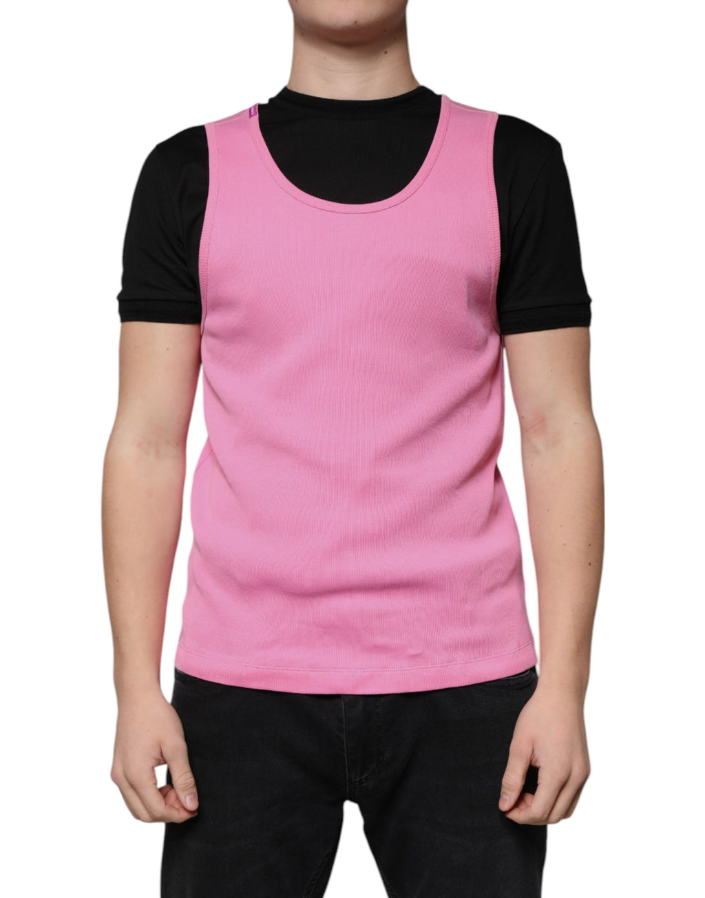 Dolce & Gabbana Pink Sleeveless Cotton Crewneck T-Shirt