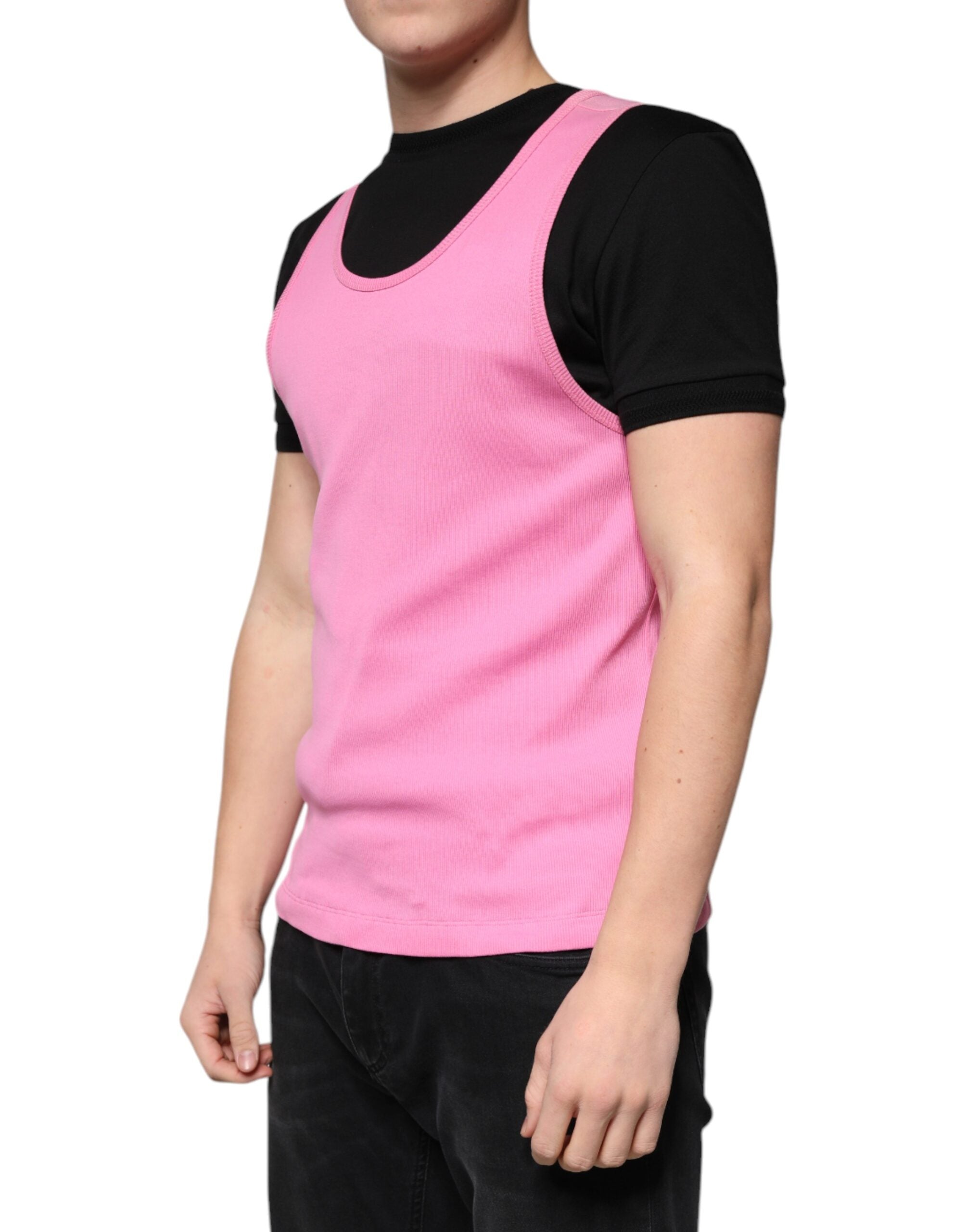 Dolce & Gabbana Pink Sleeveless Cotton Crewneck T-Shirt