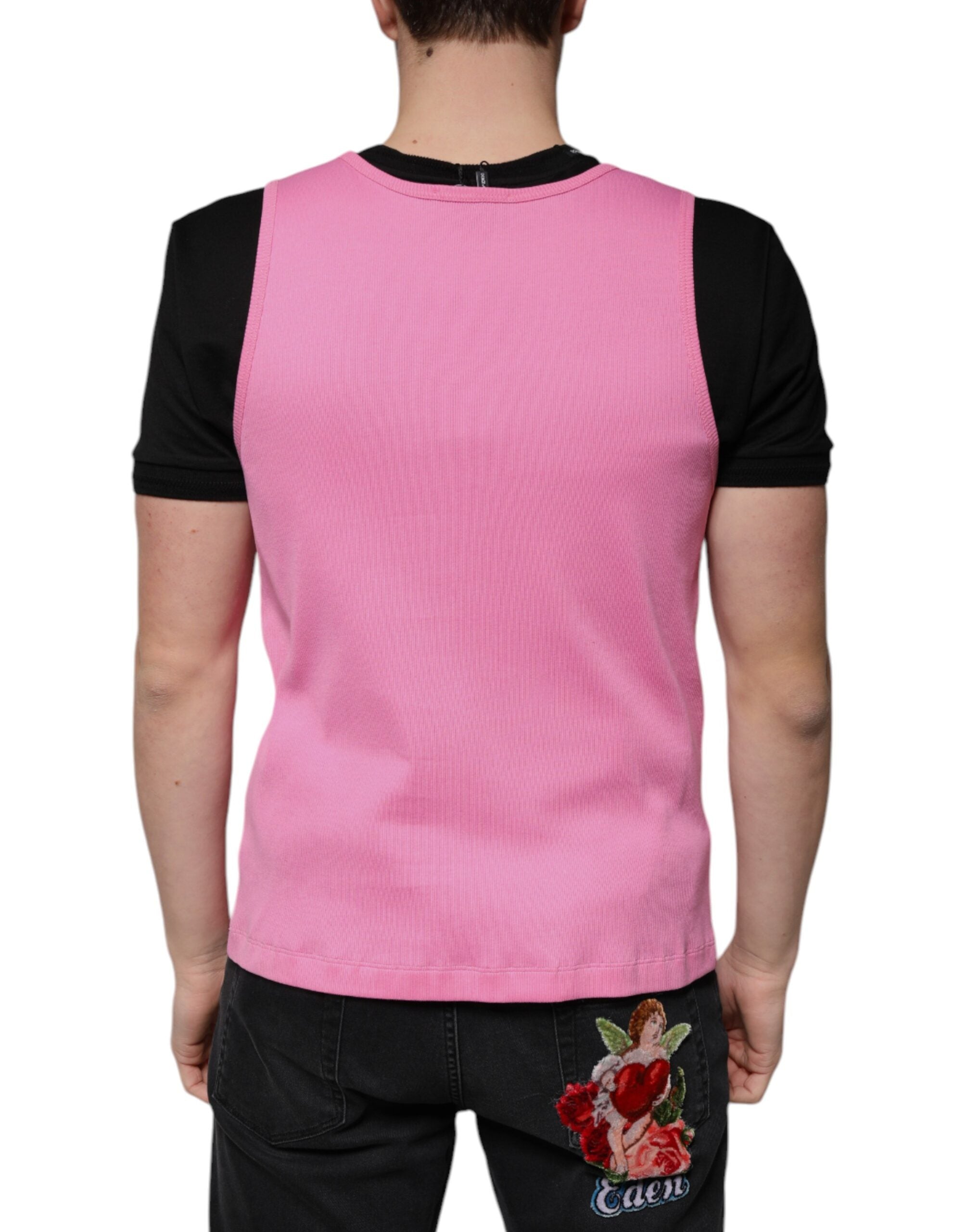 Dolce & Gabbana Pink Sleeveless Cotton Crewneck T-Shirt