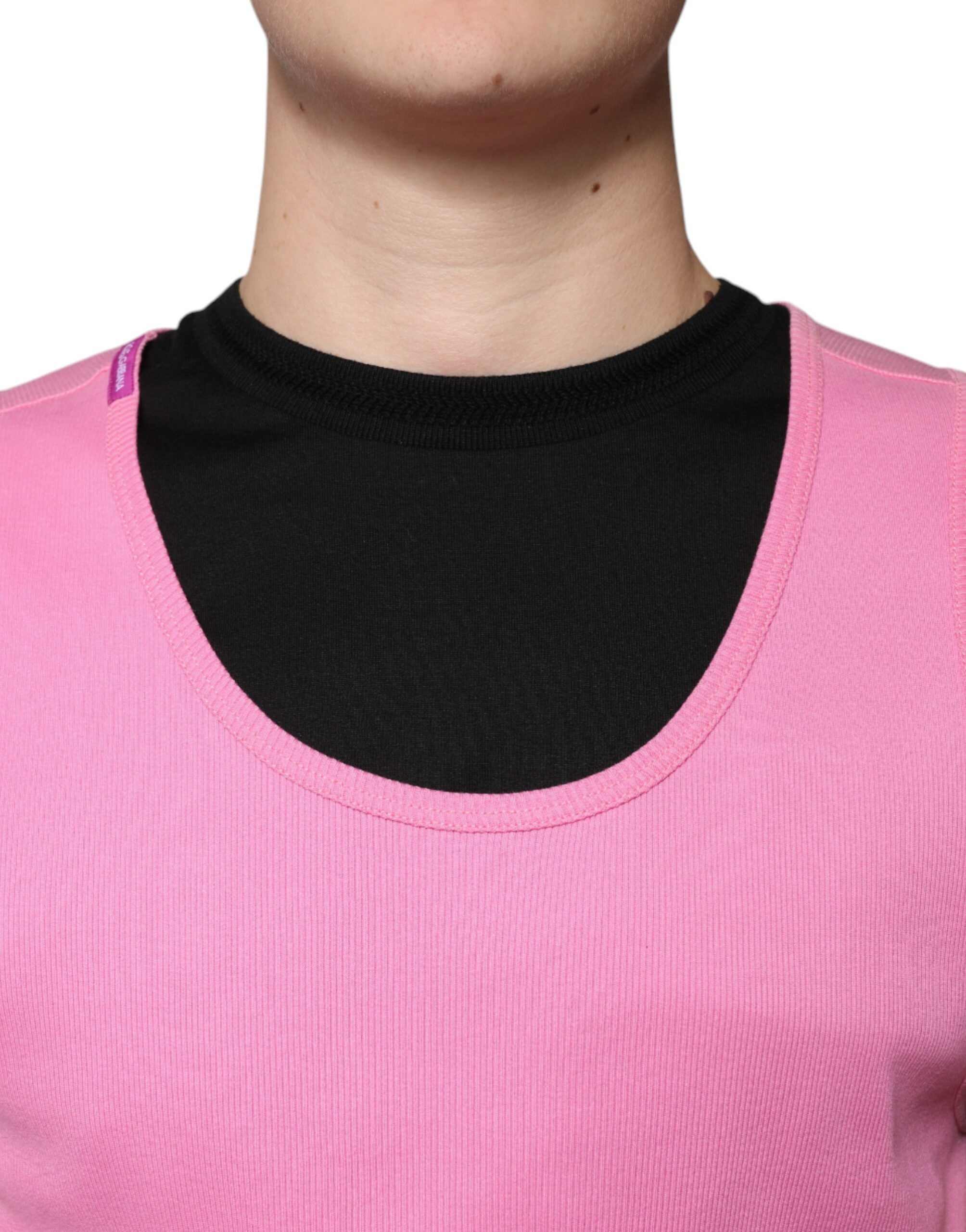 Dolce & Gabbana Pink Sleeveless Cotton Crewneck T-Shirt
