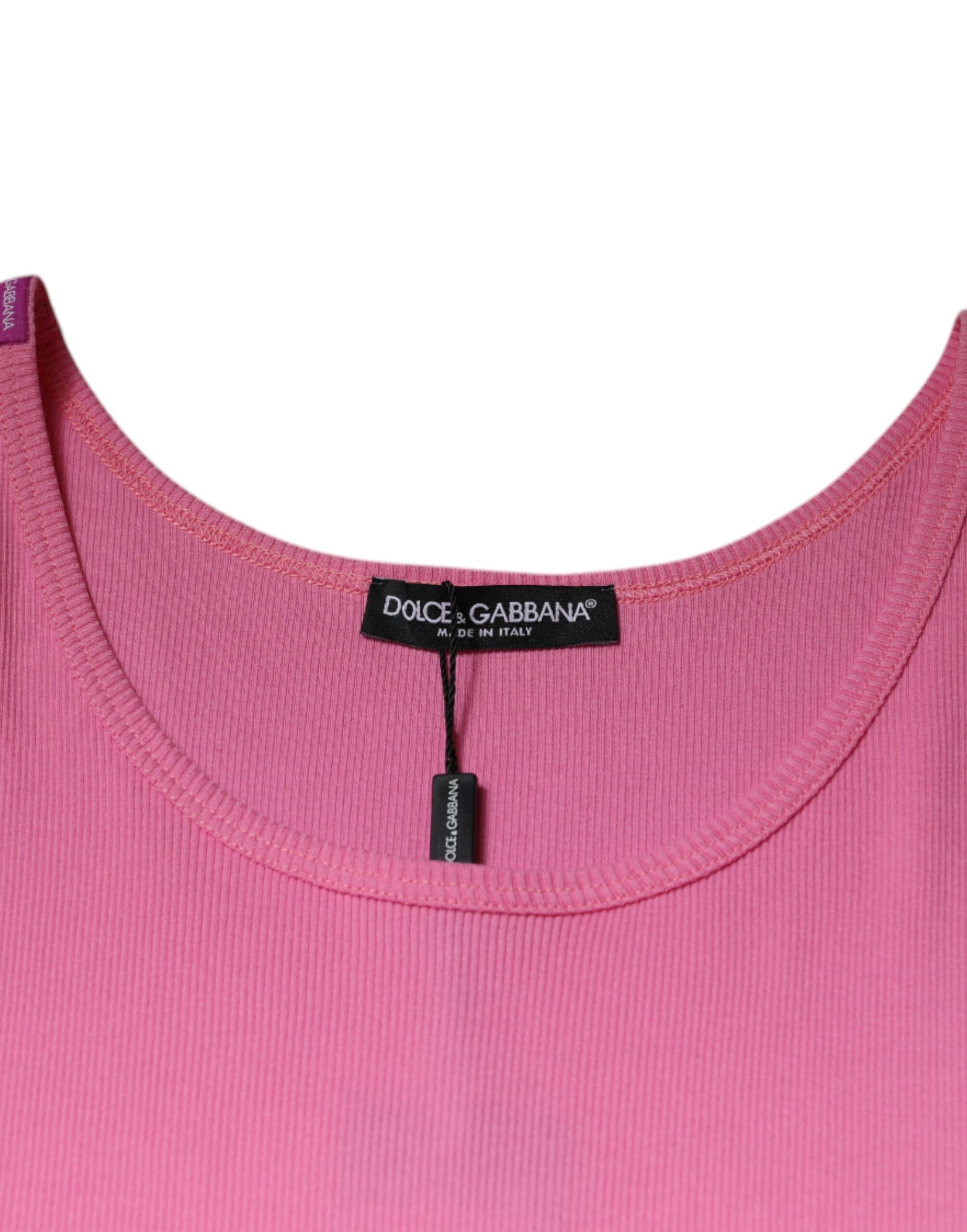 Dolce & Gabbana Pink Sleeveless Cotton Crewneck T-Shirt