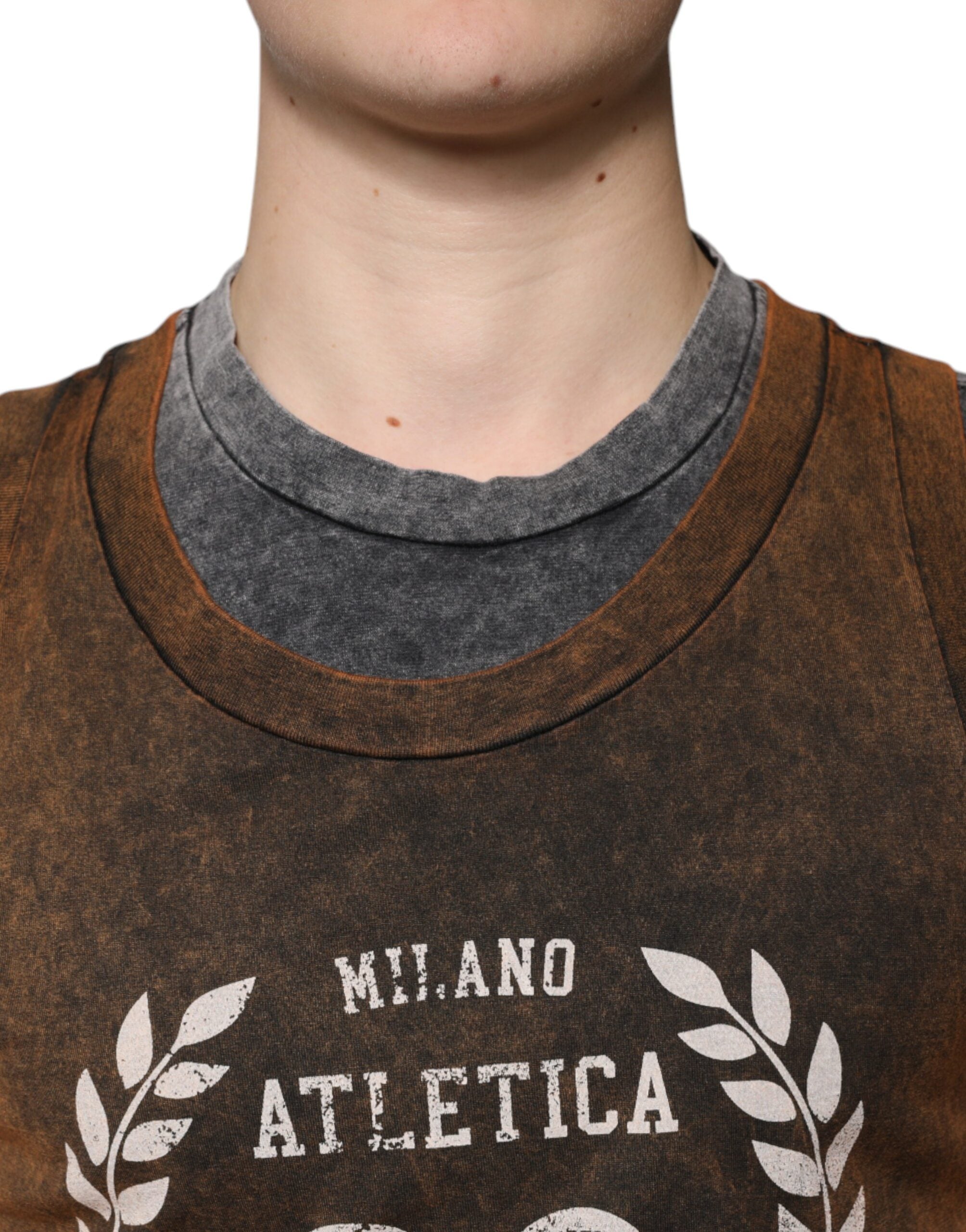 Dolce & Gabbana Braunes Baumwoll-T-Shirt mit Rundhalsausschnitt und ohne Ärmel