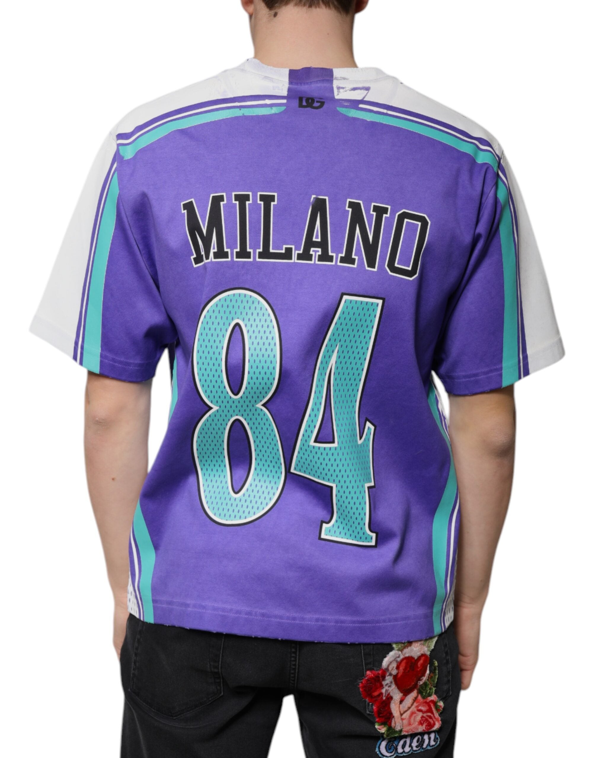 Dolce & Gabbana Purple Logo Cotton V-Neck Jersey T-Shirt