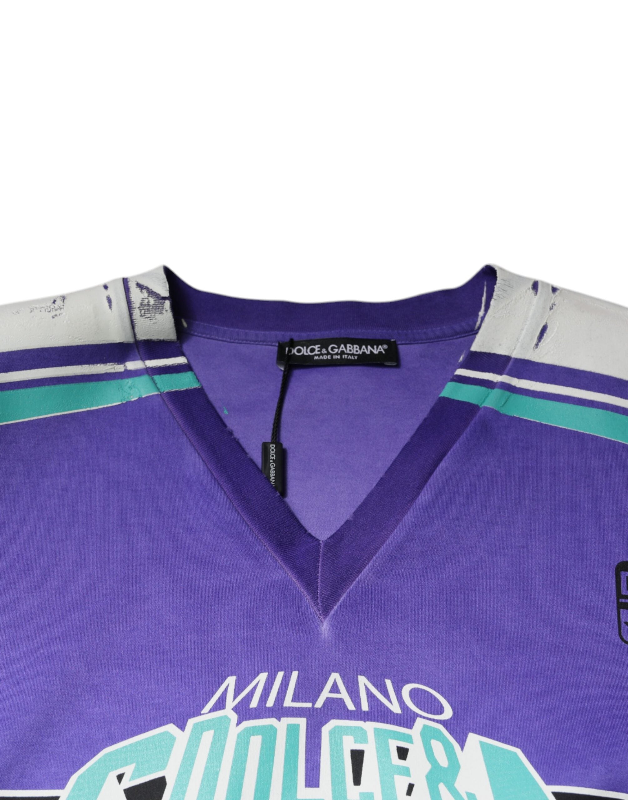 Dolce & Gabbana Purple Logo Cotton V-Neck Jersey T-Shirt
