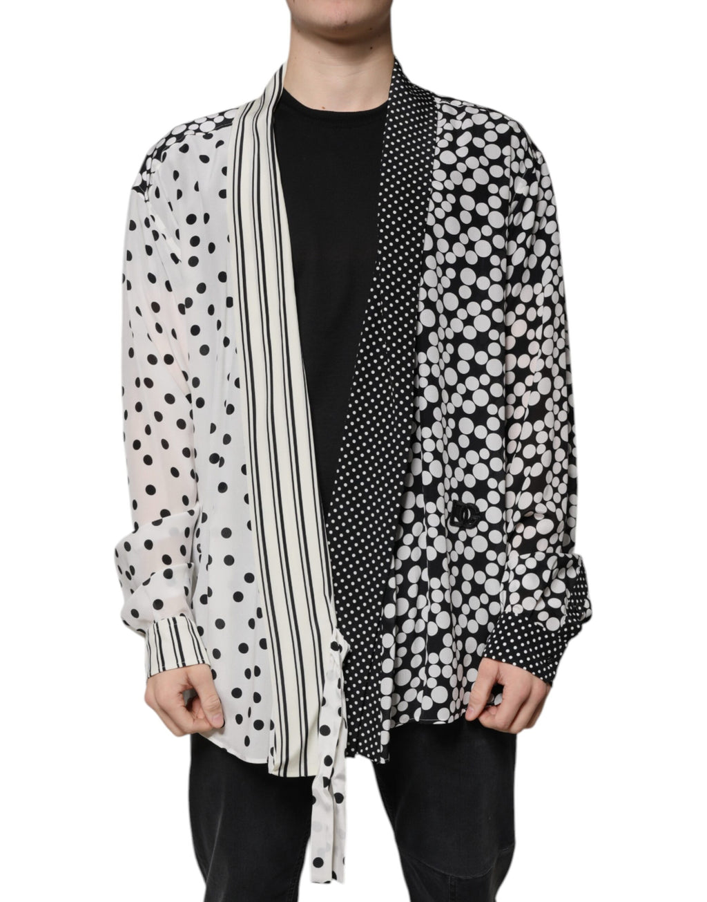 Dolce & Gabbana Black White Polka Dot Silk Men's Casual Shirt