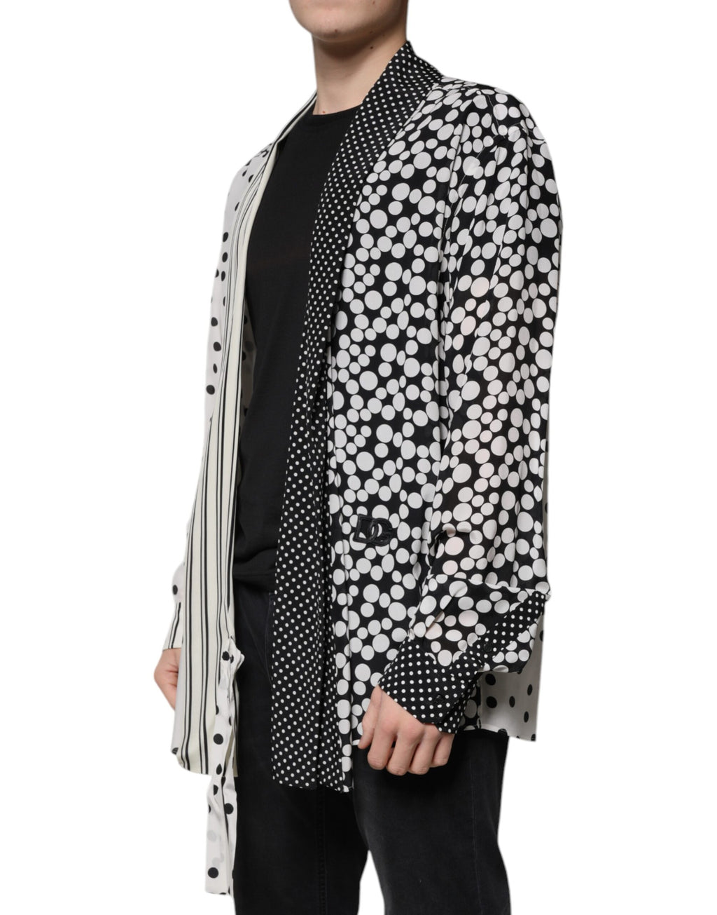 Dolce & Gabbana Black White Polka Dot Silk Men's Casual Shirt