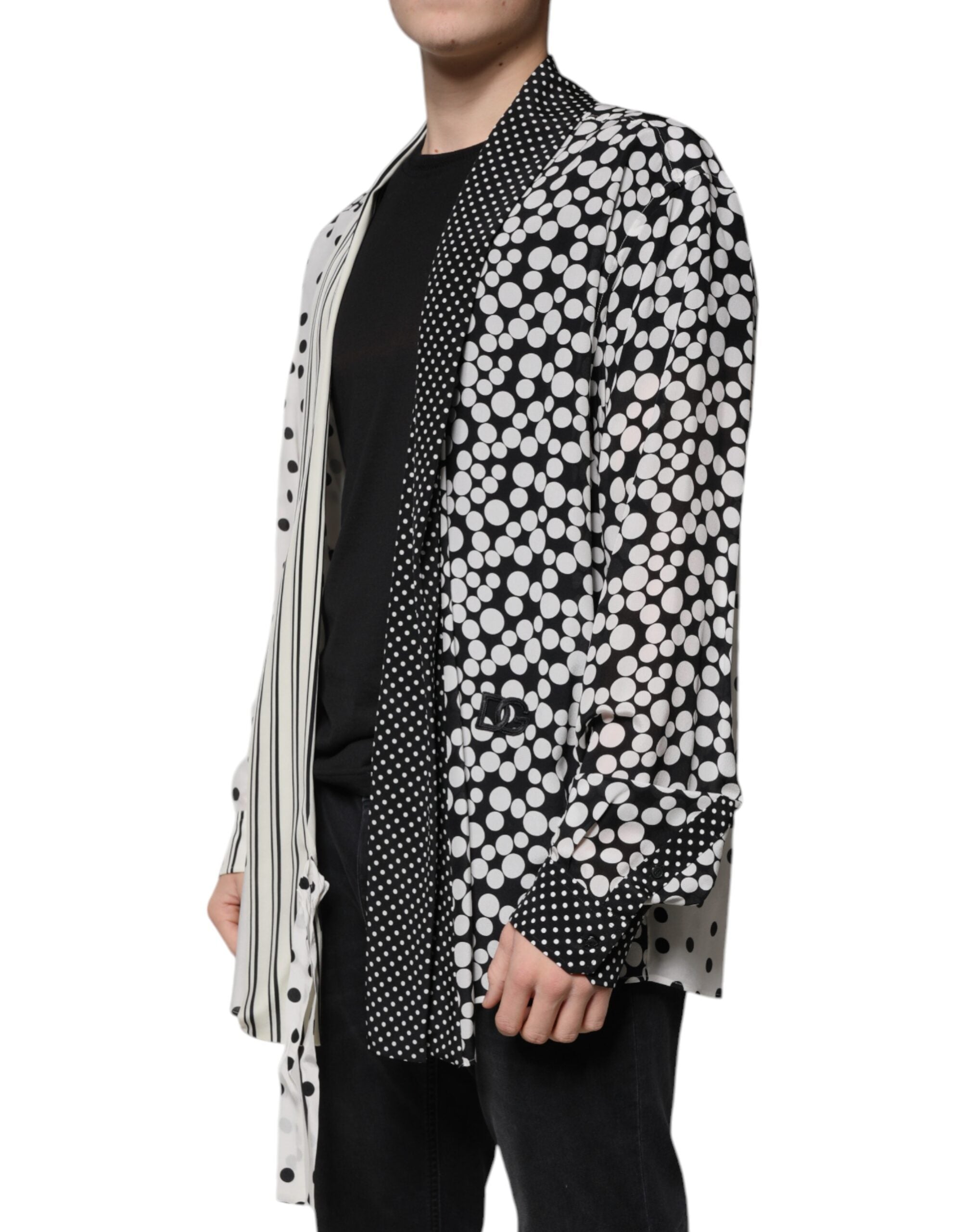 Dolce & Gabbana Black White Polka Dot Silk Men's Casual Shirt