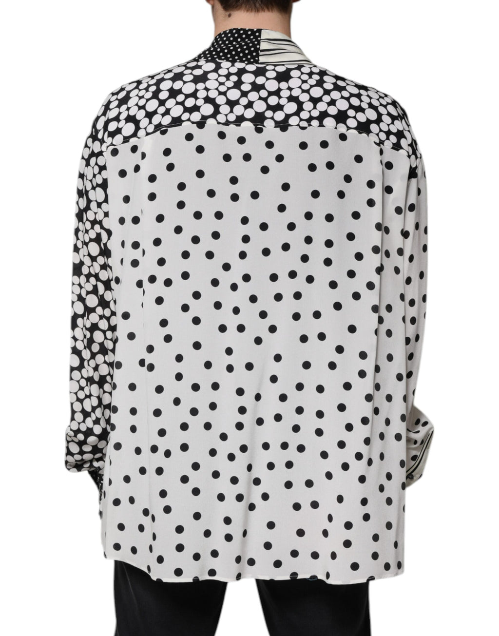Dolce & Gabbana Black White Polka Dot Silk Men's Casual Shirt