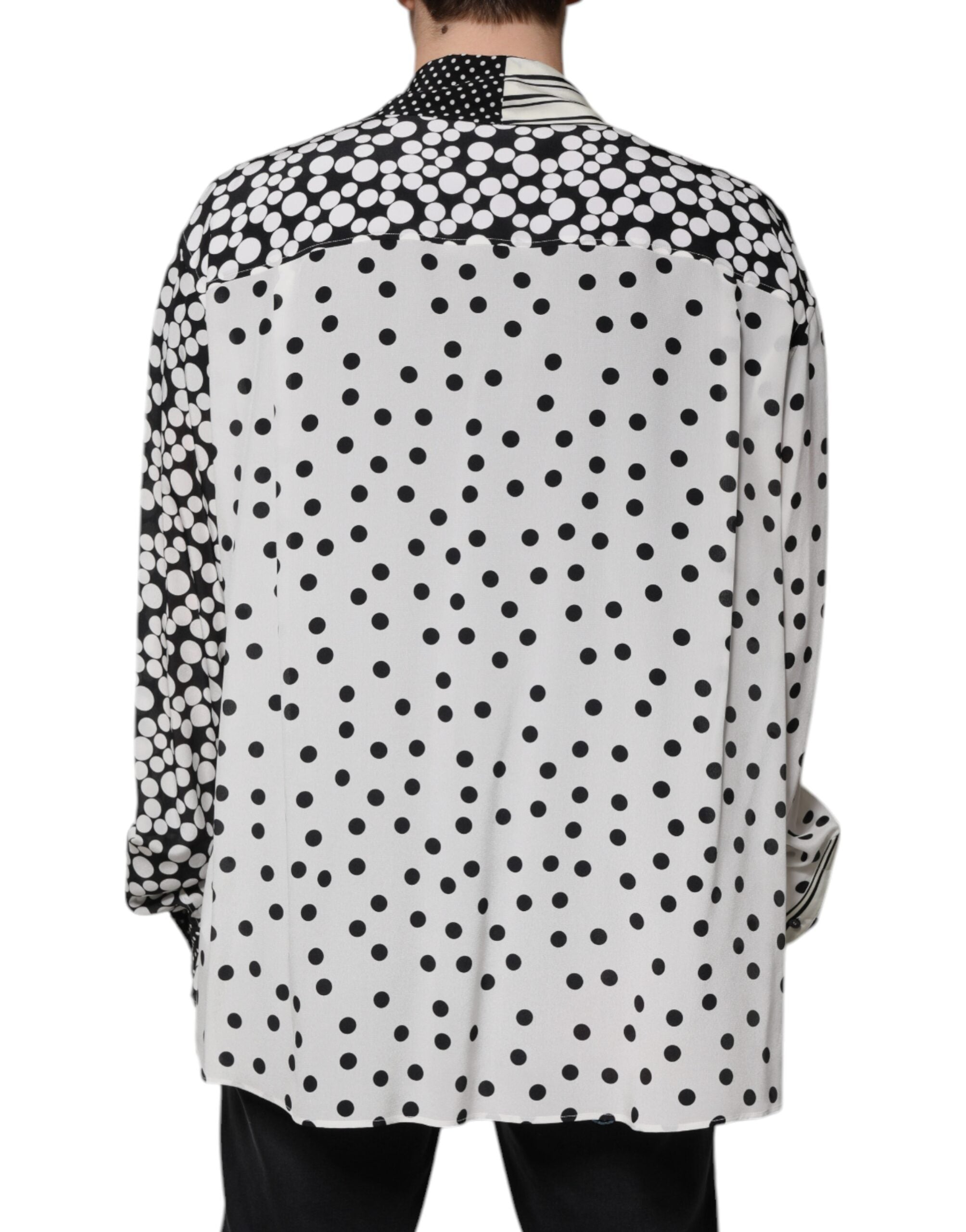 Dolce & Gabbana Black White Polka Dot Silk Men's Casual Shirt