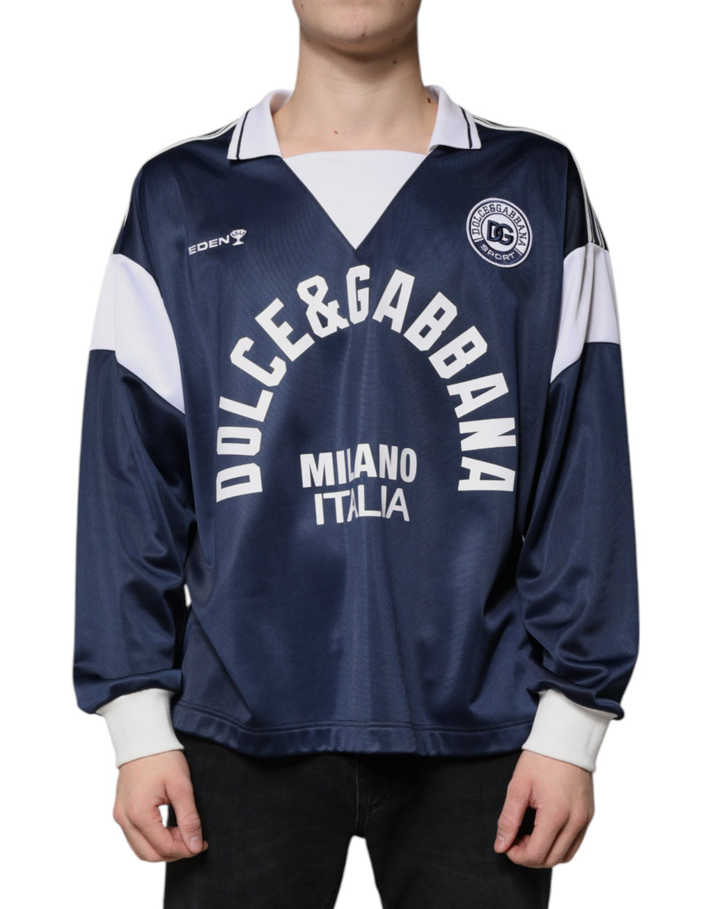 Dolce & Gabbana Blue White Milano Long Sleeve Jersey T-Shirt