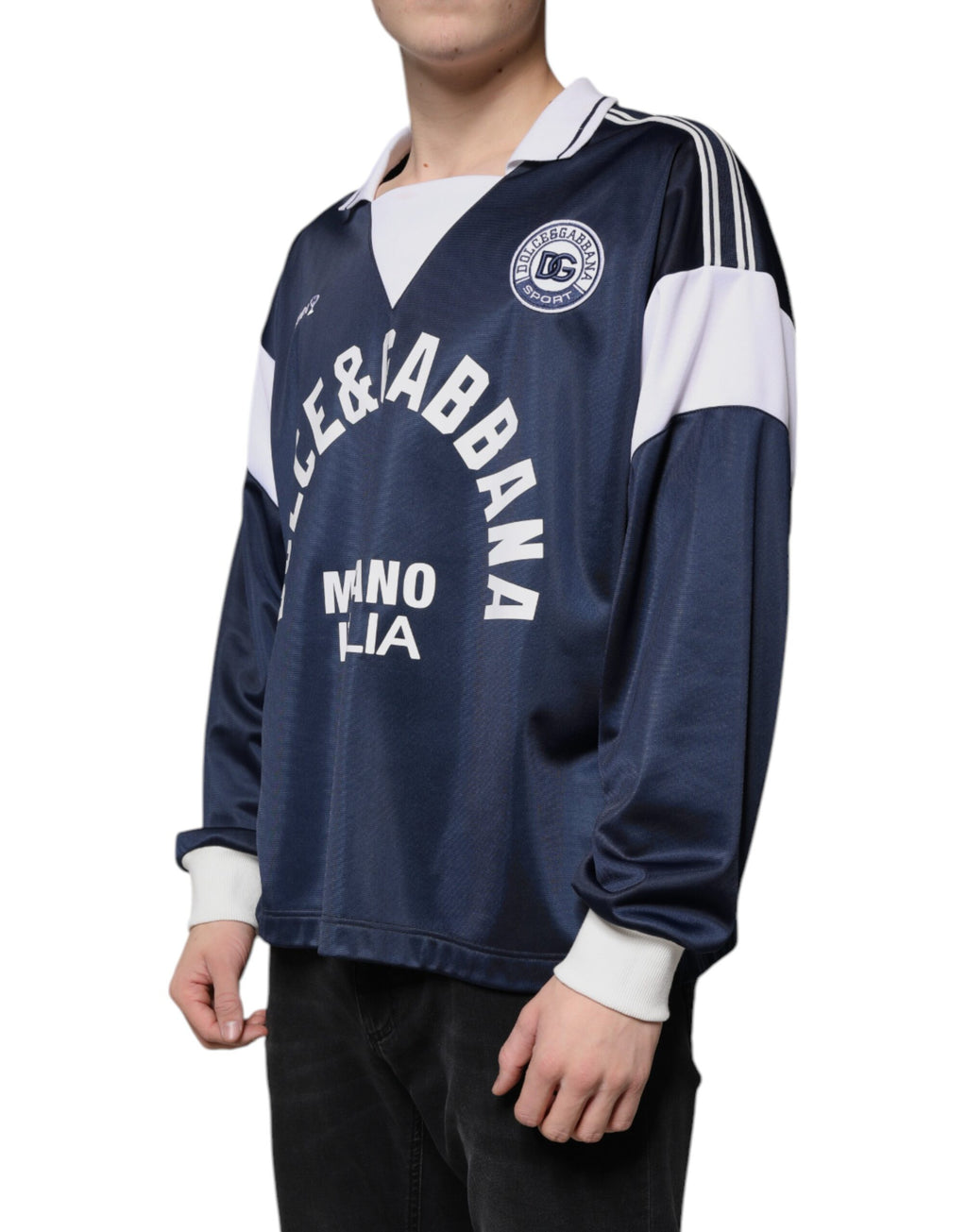 Dolce & Gabbana Blue White Milano Long Sleeve Jersey T-Shirt