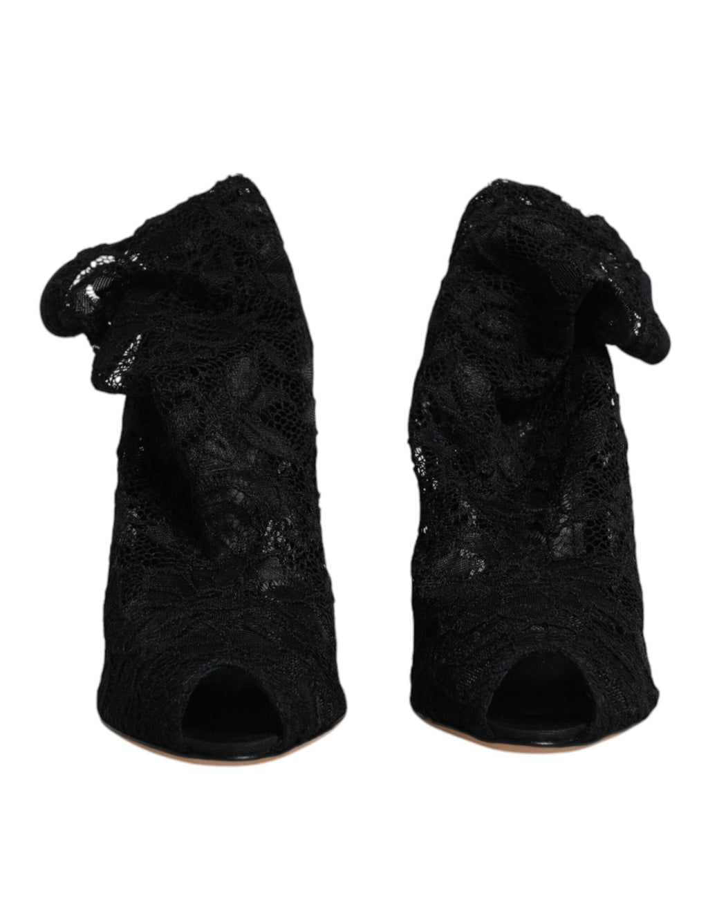 Dolce & Gabbana Black Lace Stretch Heels Mid-Calf Boots Shoes