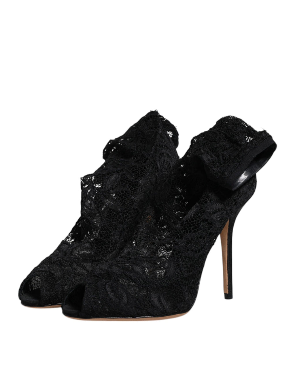 Dolce & Gabbana Black Lace Stretch Heels Mid-Calf Boots Shoes