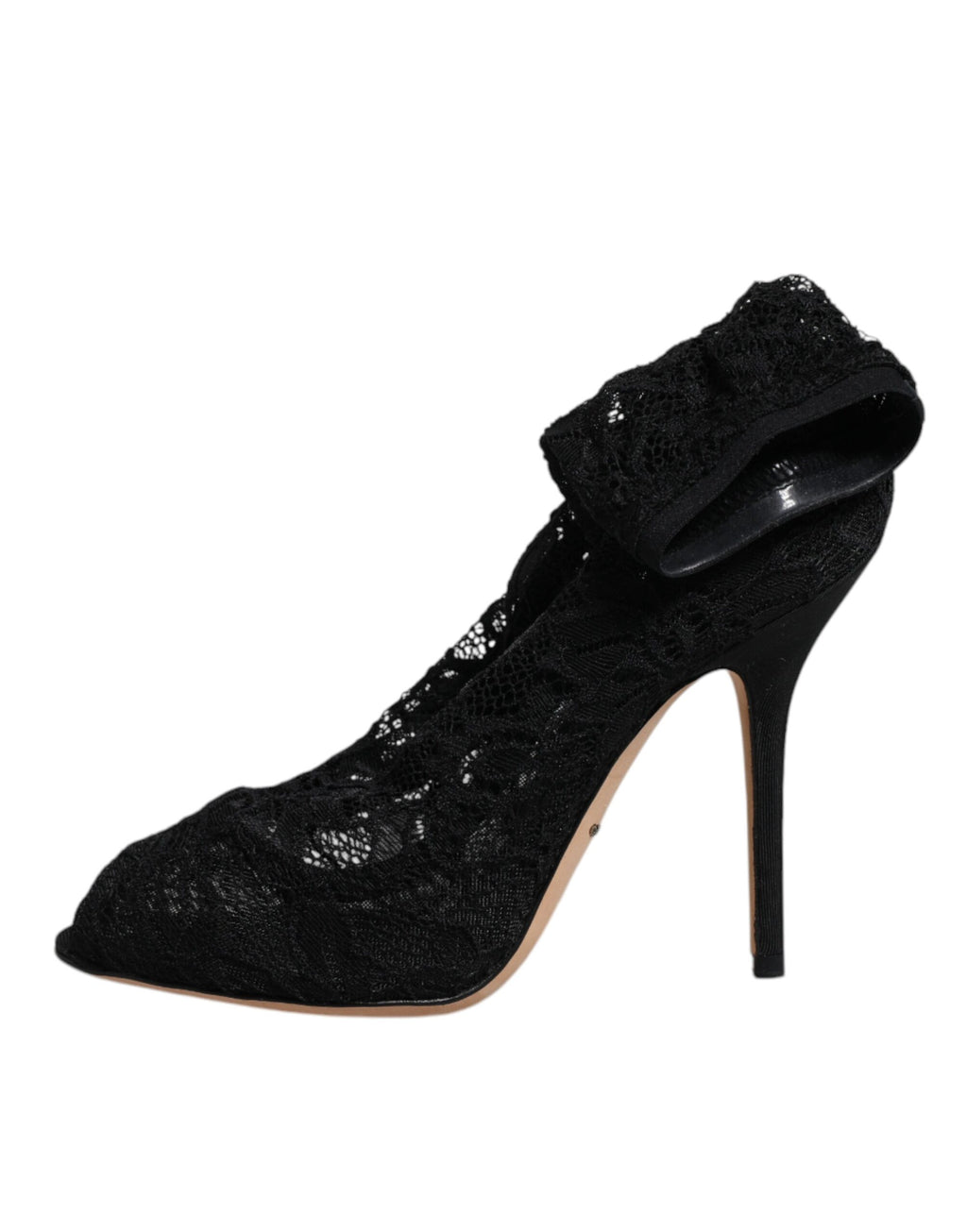 Dolce & Gabbana Black Lace Stretch Heels Mid-Calf Boots Shoes
