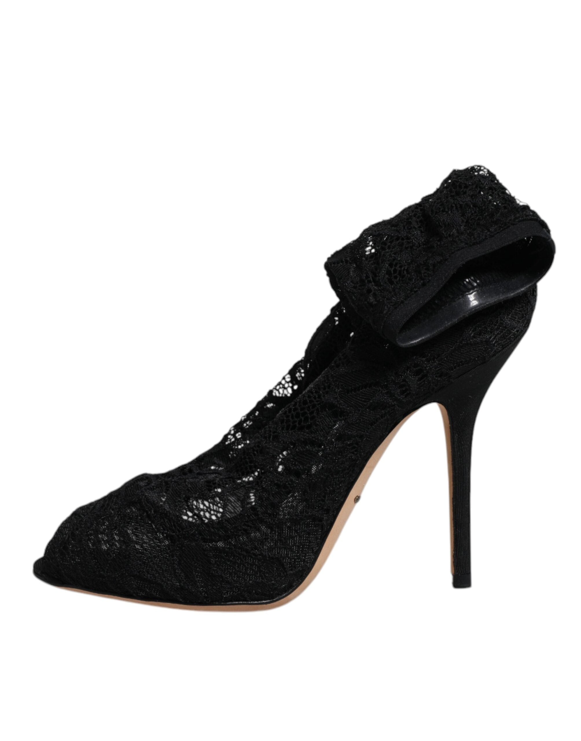 Dolce & Gabbana Black Lace Stretch Heels Mid-Calf Boots Shoes