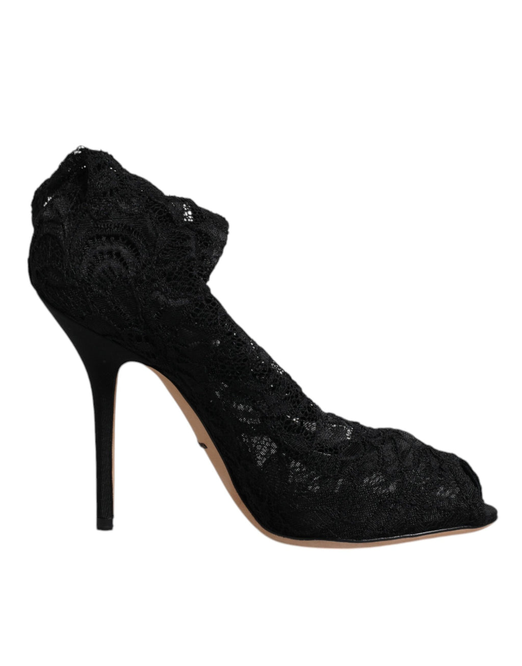 Dolce & Gabbana Black Lace Stretch Heels Mid-Calf Boots Shoes