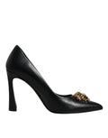 Versace Schwarz Leder Logo Plaque High Heels Pumps Schuhe