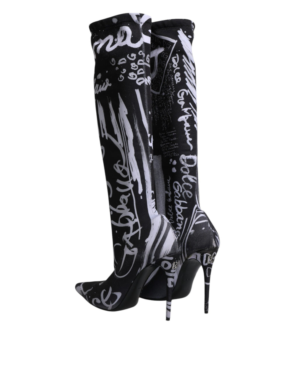 Dolce & Gabbana Schwarz Logo Stretch Heels Hohe Stiefel Schuhe