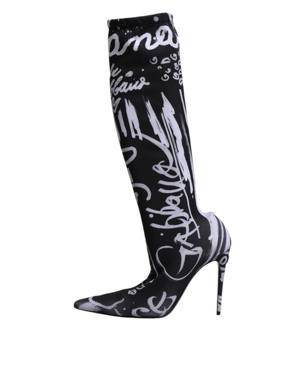 Dolce & Gabbana Schwarz Logo Stretch Heels Hohe Stiefel Schuhe