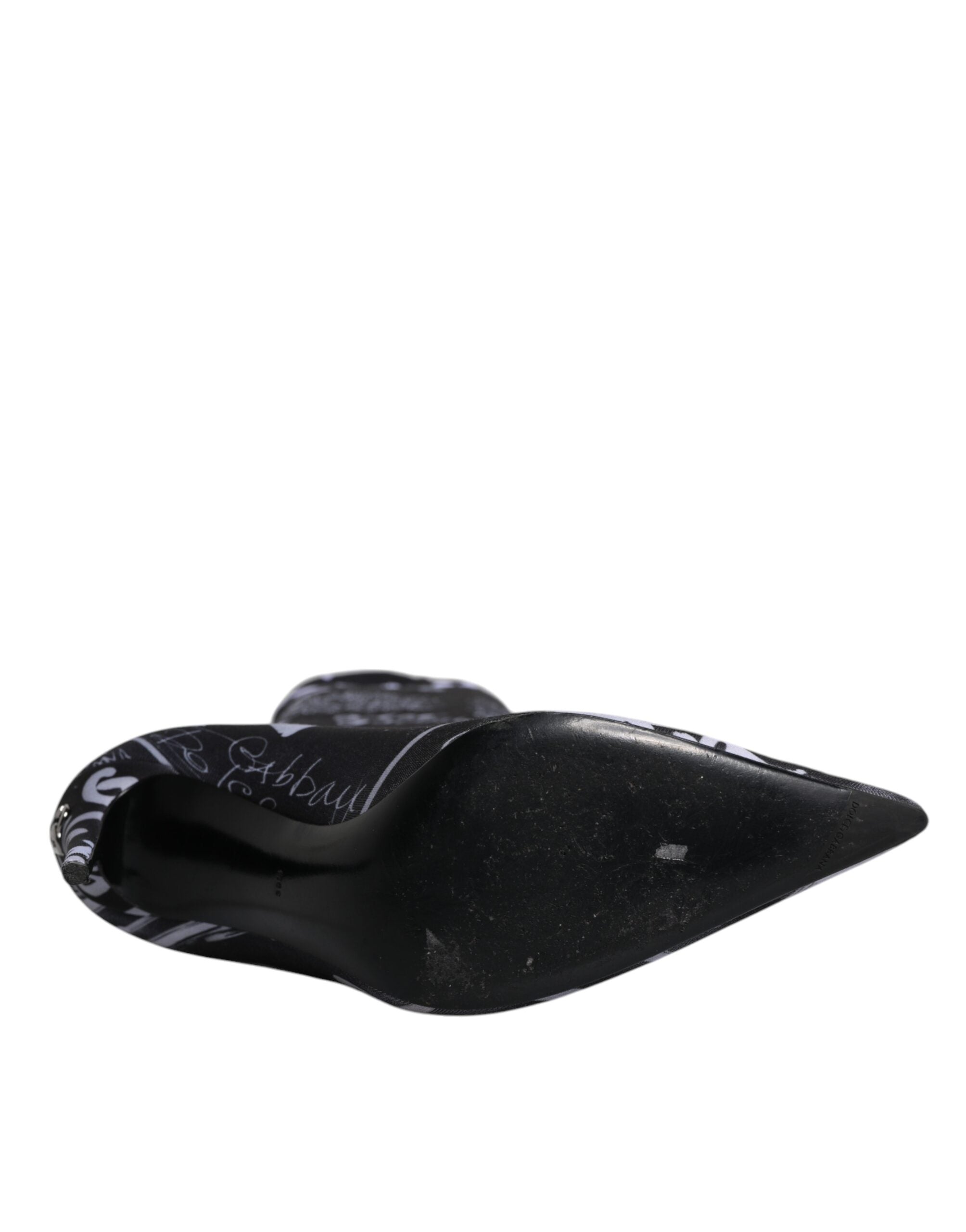 Dolce & Gabbana Schwarz Logo Stretch Heels Hohe Stiefel Schuhe