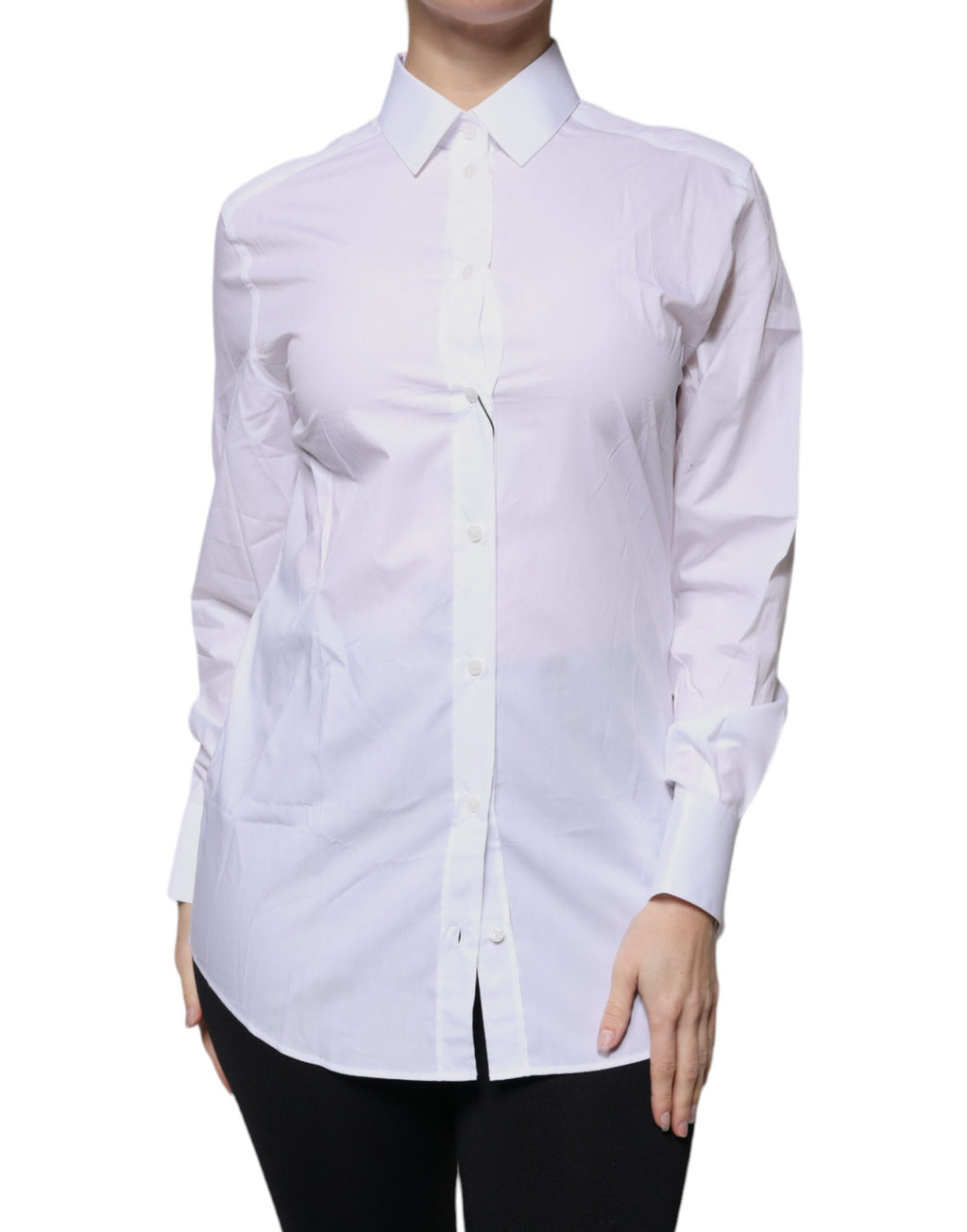 Dolce & Gabbana White Cotton Collared Long-Sleeve Shirt