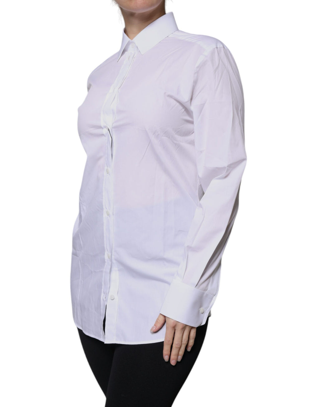 Dolce & Gabbana White Cotton Collared Long-Sleeve Shirt