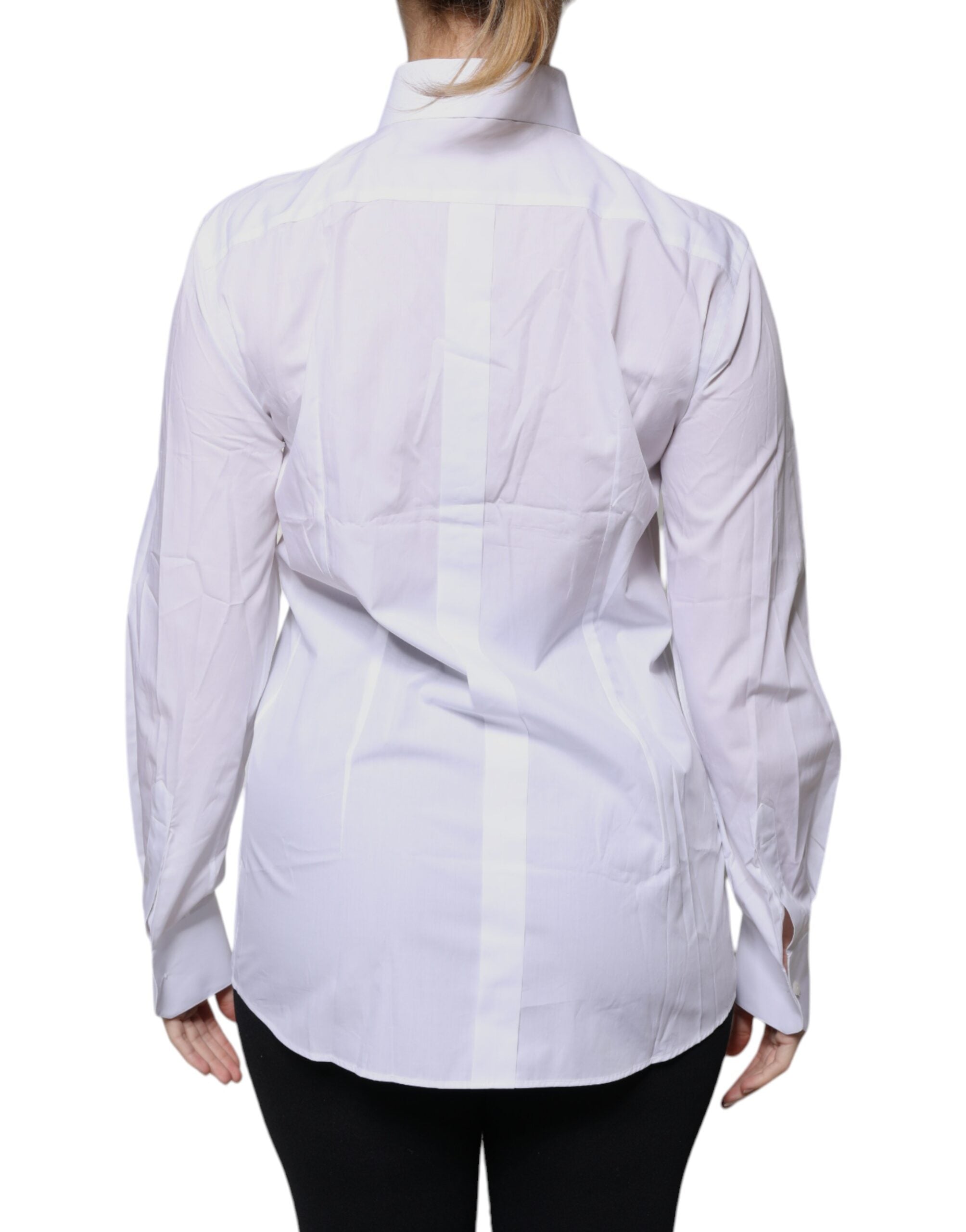 Dolce & Gabbana White Cotton Collared Long-Sleeve Shirt