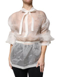 Dolce & Gabbana White Blouse Top with Ascot Collar and Long Sleeves