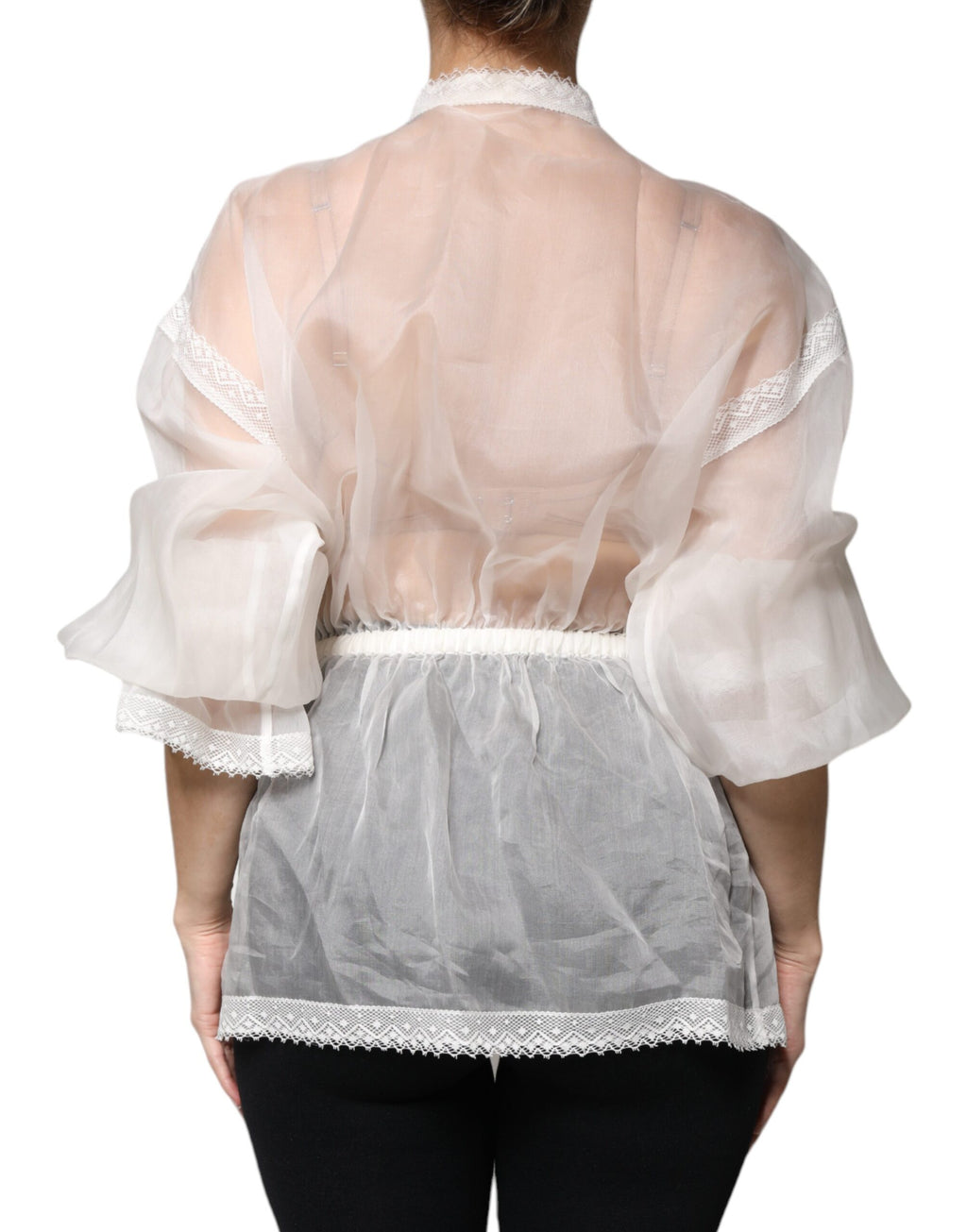 Dolce & Gabbana White Blouse Top with Ascot Collar and Long Sleeves