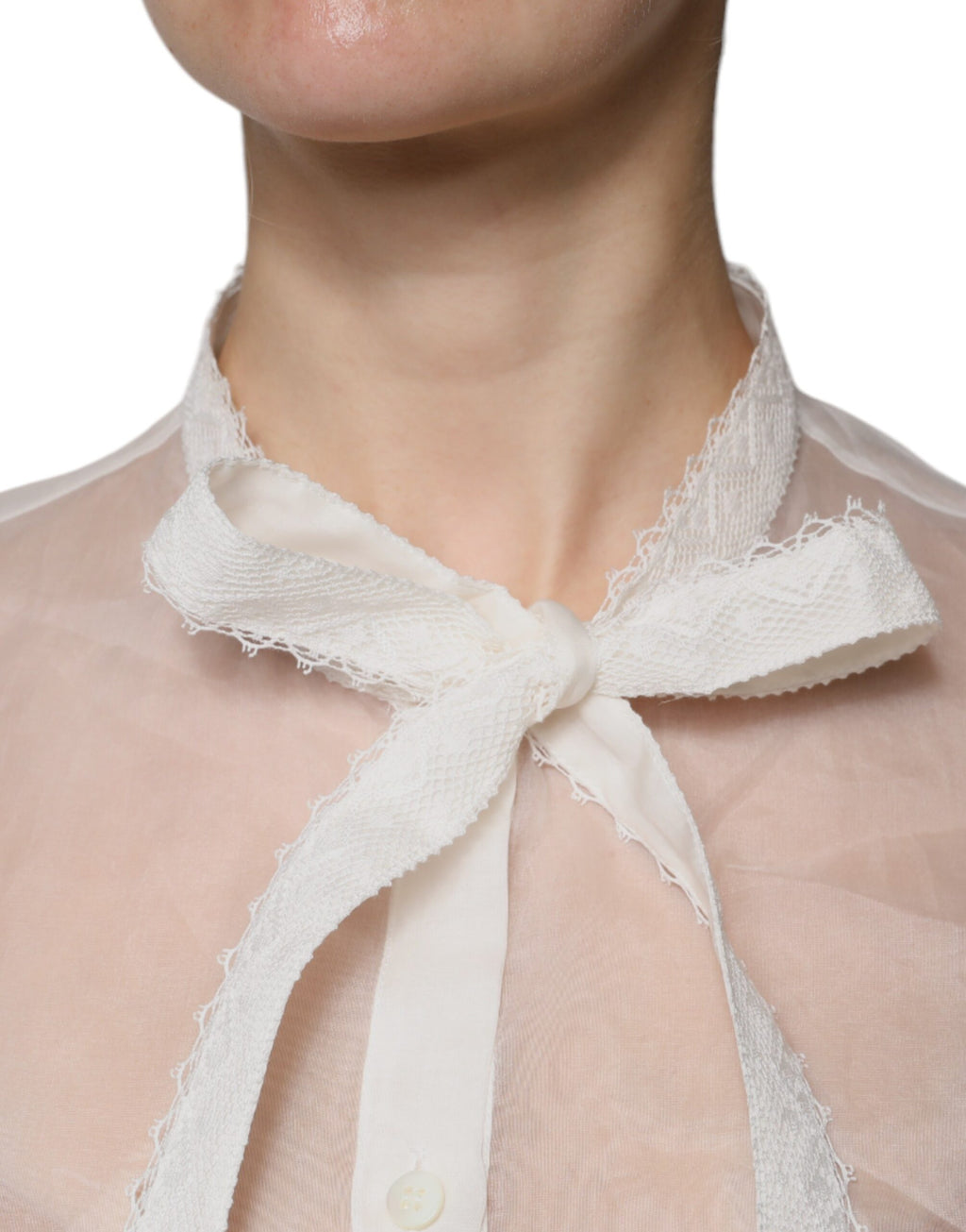 Dolce & Gabbana White Blouse Top with Ascot Collar and Long Sleeves
