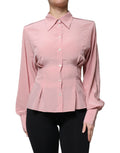 Dolce & Gabbana Pink Cotton Long Sleeve Blouse with Collar Top