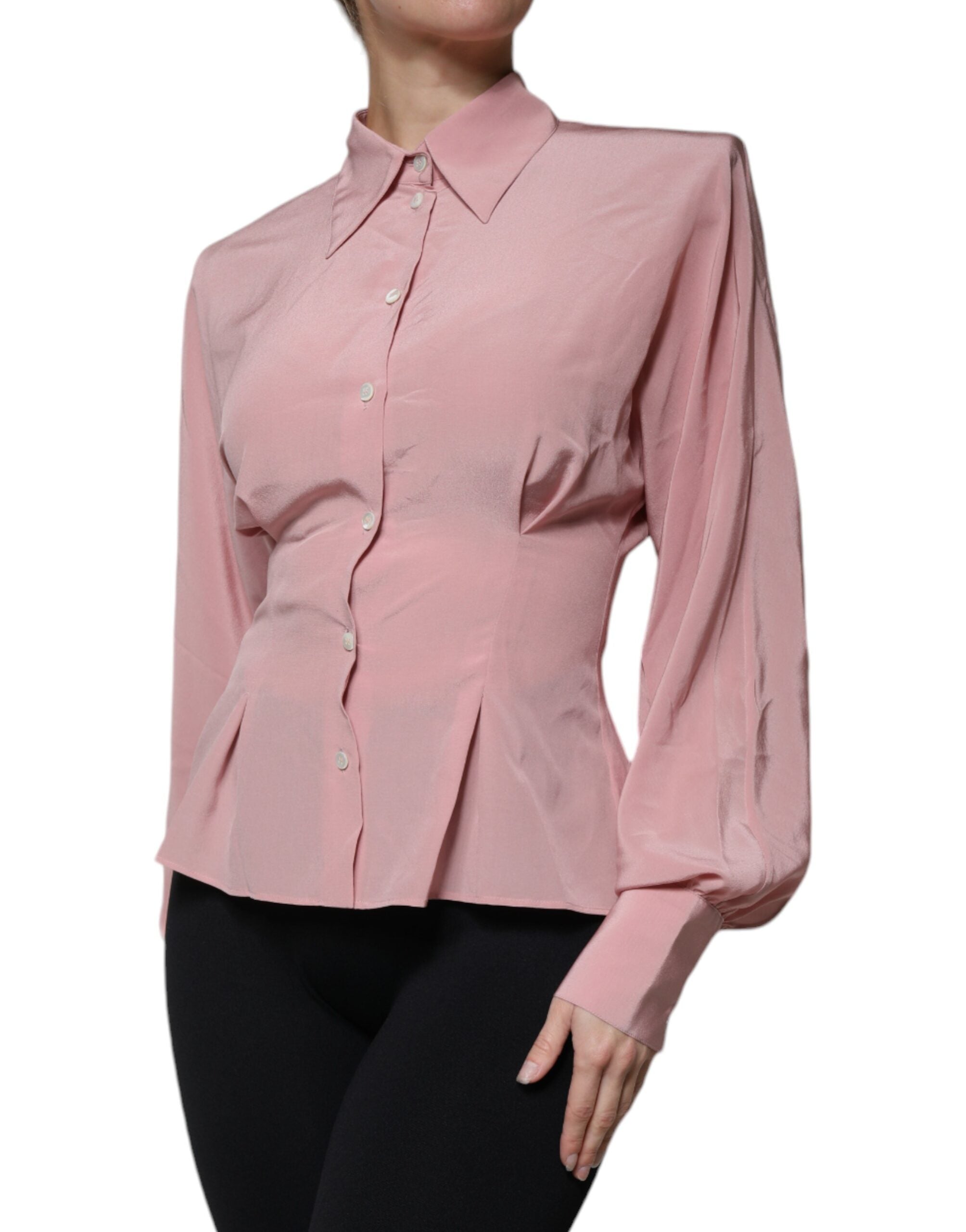Dolce & Gabbana Pink Cotton Long Sleeve Blouse with Collar Top
