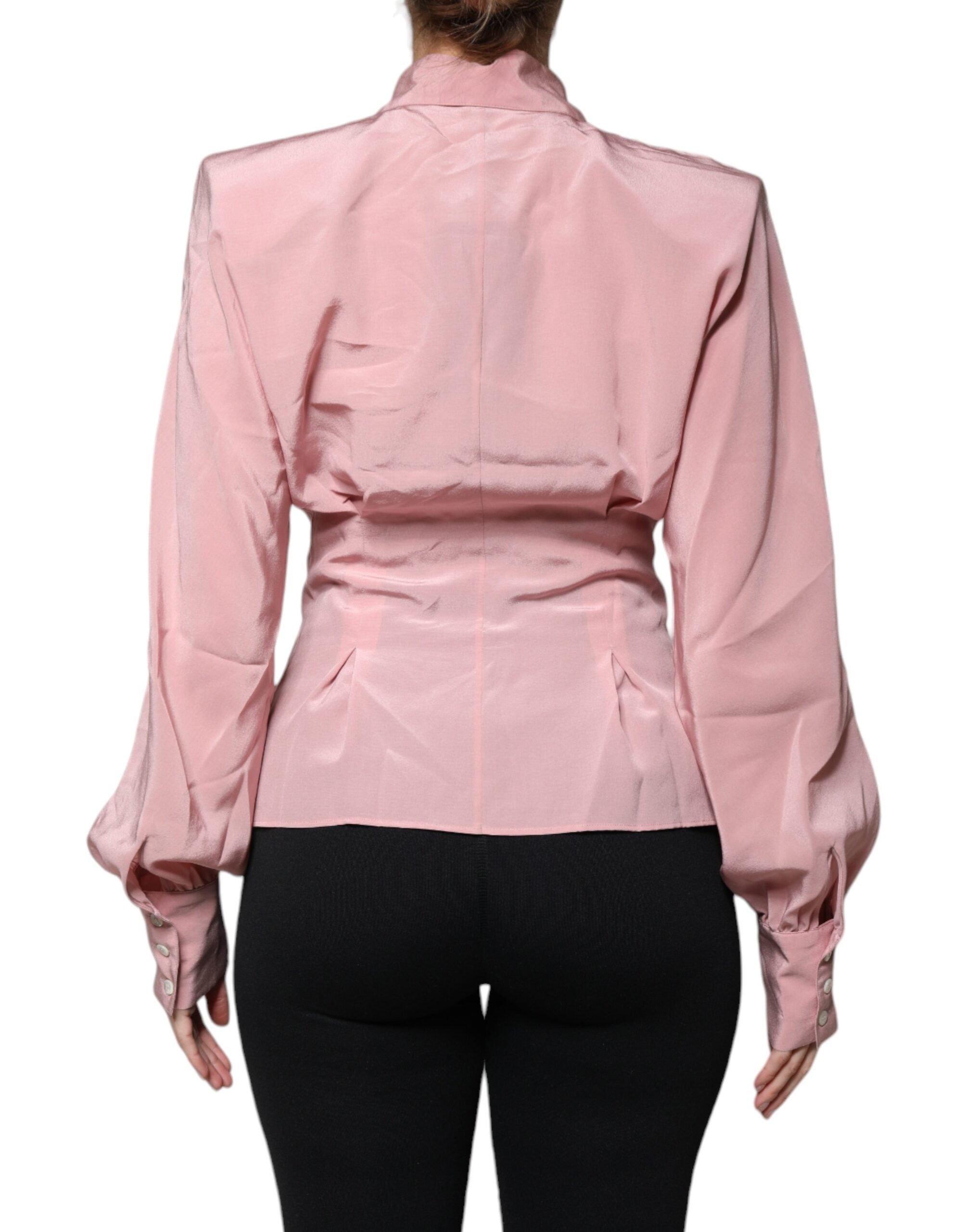 Dolce & Gabbana Pink Cotton Long Sleeve Blouse with Collar Top